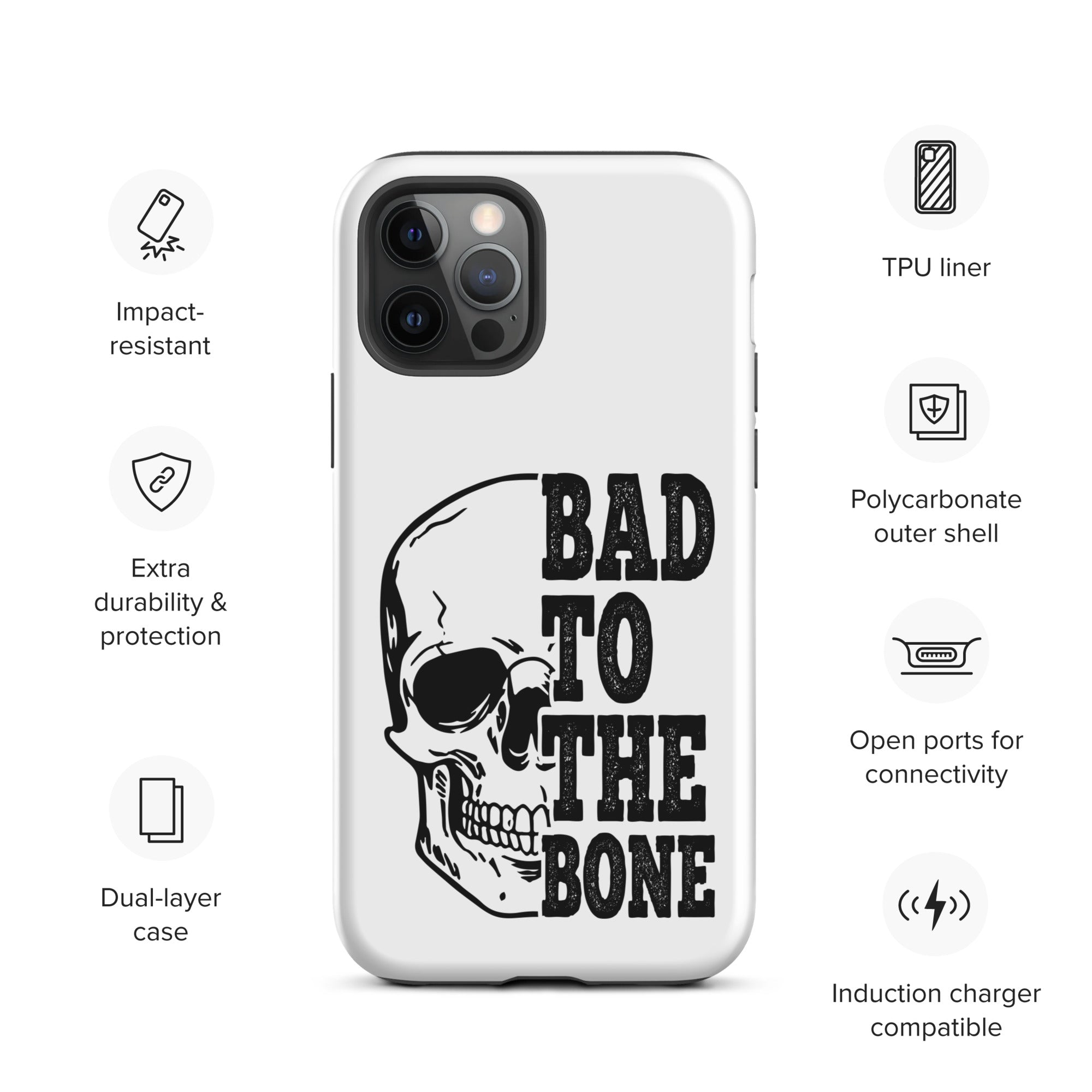 Bad To The Bone Tough iPhone Case - Heavy Duty Protective Cover for iPhone 14/13/12/11 Pro Max - Shockproof & Drop Proof - Perfect for Outdoor Adventures, Construction Work & Extreme Sports