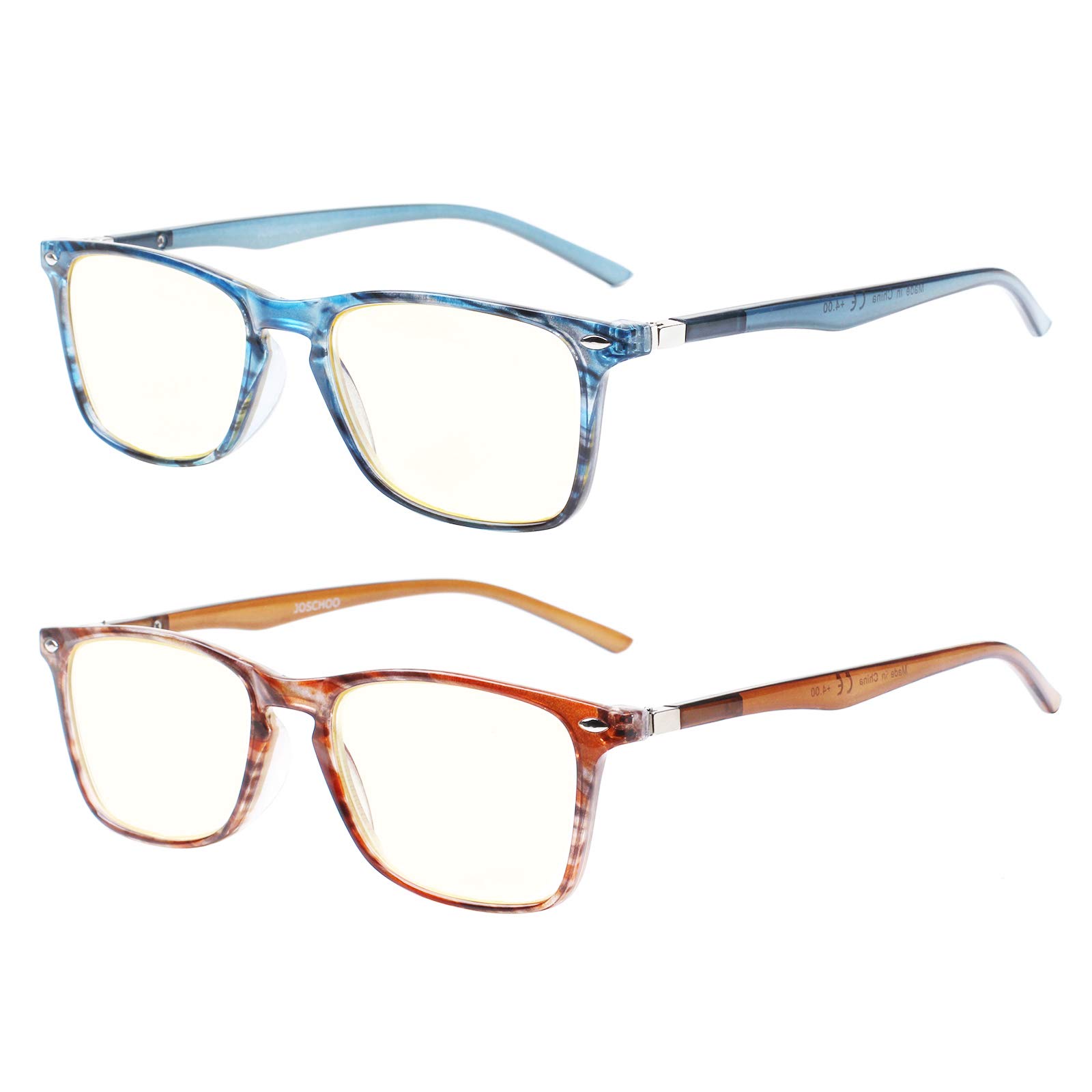 JOSCHOO Blue Light Blocking Reading Glasses 2 Pack - Anti Eyestrain Computer Glasses for Women & Men with Stylish Frame | Perfect for Office Work, Gaming & Screen Time