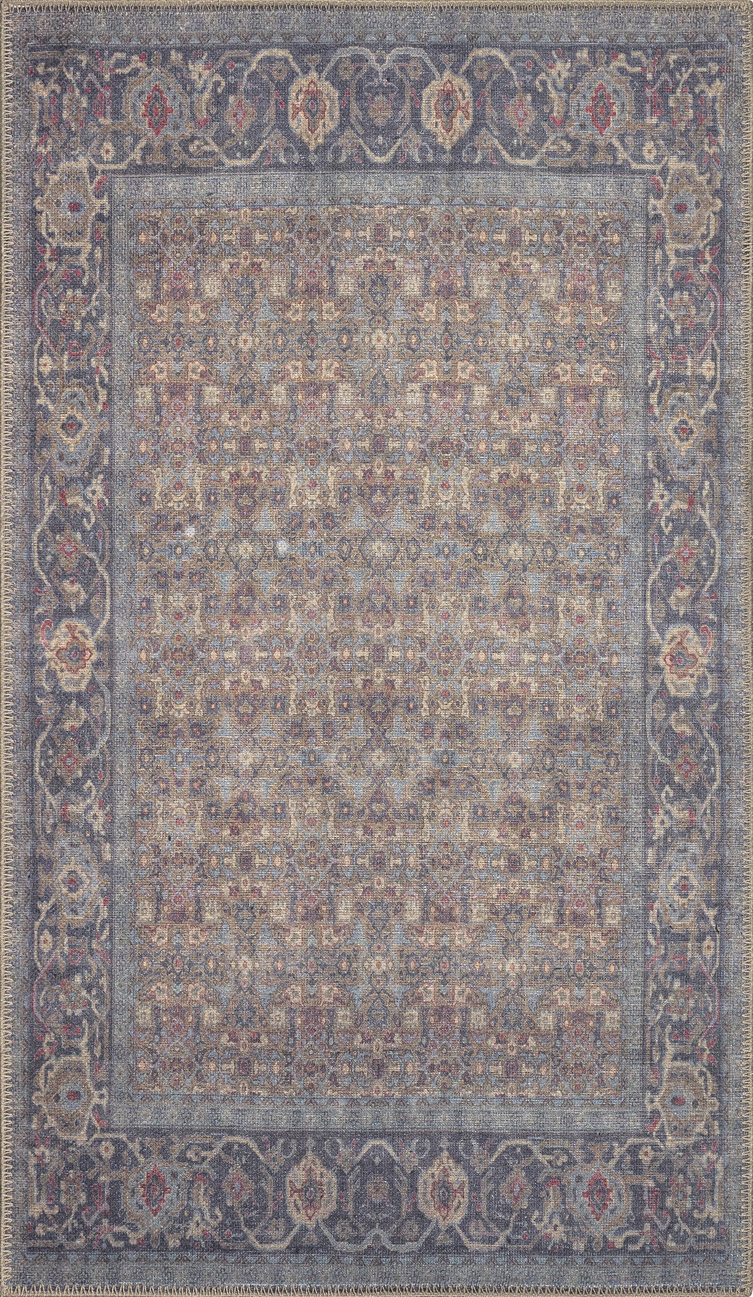 Machine Washable Area Rug - Pet-Friendly, Non-Slip Indoor Carpet for Kitchen, Bathroom, Living Room | Home Floor Decor in Denim/Eggnog (5'1