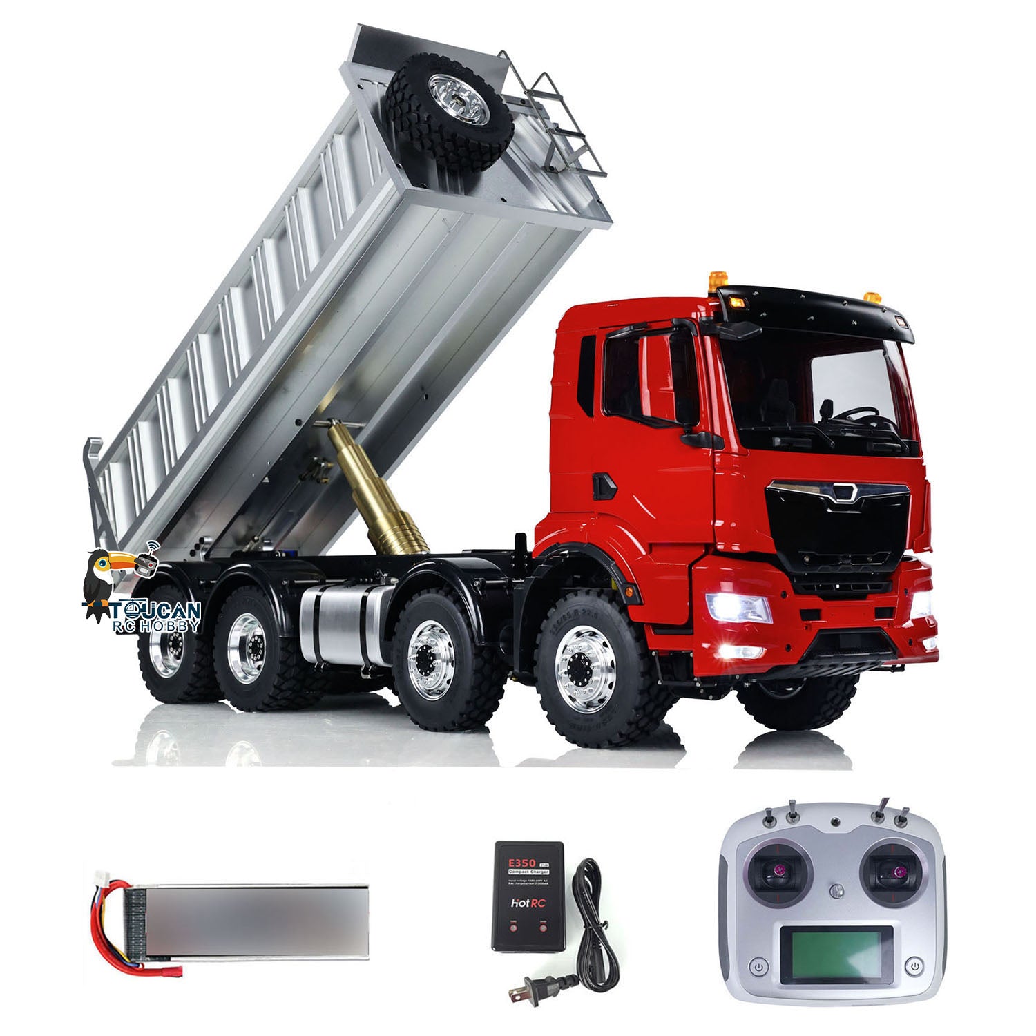 1/14 Scale LESU Custom RTR RC Hydraulic Dump Truck - 8x8 Metal Chassis with Cabin, FS I6S Motor, Servo & ESC - Realistic Sound, Lights & Smoke Effects for Construction Site Play and RC Hobby Enthusiasts