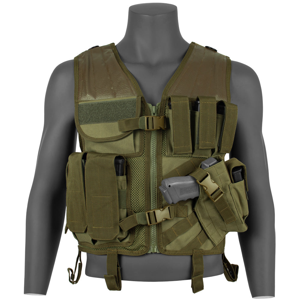 Tactical Cross Draw Vest for Men - Adjustable Molle Chest Rig with Pistol Holster & Magazine Pouches - Perfect for Airsoft, Paintball, Hunting & Outdoor Activities