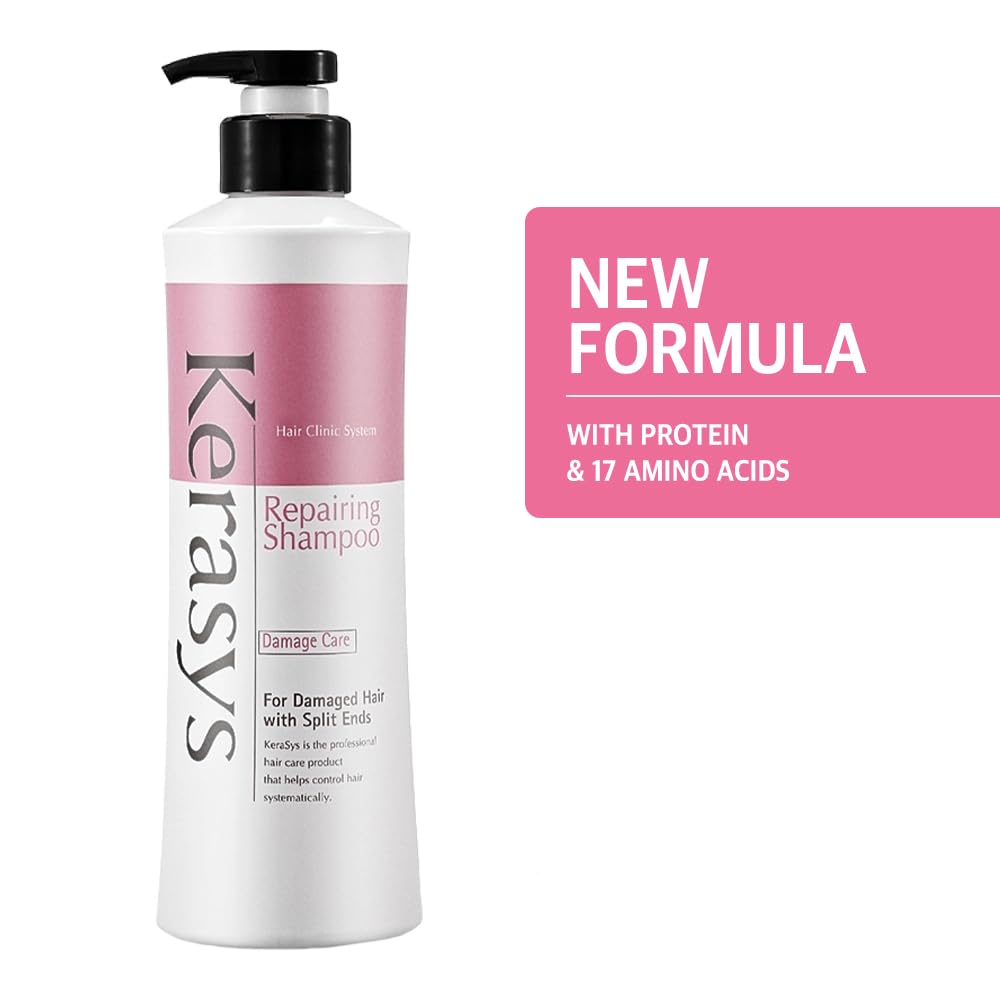 Kerasys Hair Clinic Protein Care System with Argan Oil - Damaged Hair Repair Shampoo & Conditioner Set (20.2 fl oz / 600 ml) - Deep Hydration for Dry, Brittle Hair - Salon Quality Treatment at Home