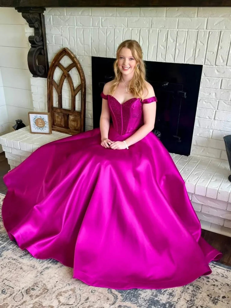 Custom Made Lace Magenta Prom Dresses 2025 - Off the Shoulder Ball Gown for Homecoming, Formal Events & Special Occasions