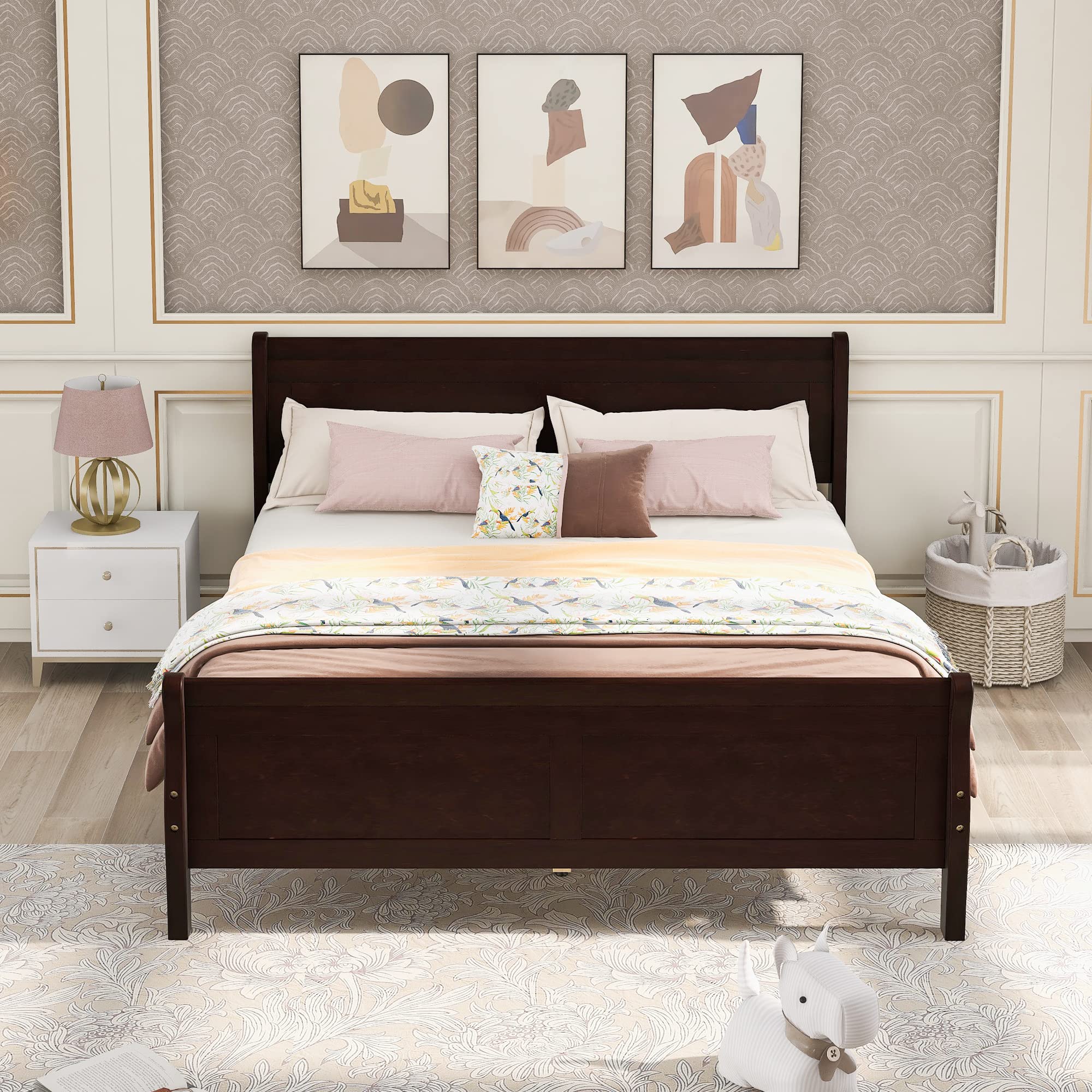 Harper & Bright Designs Full Size Wooden Bed Frame with Headboard & Footboard - Sturdy Platform Bed for Kids, No Box Spring Needed, Espresso Finish - Perfect for Boys & Girls Bedrooms, Dorm Rooms, and Guest Rooms