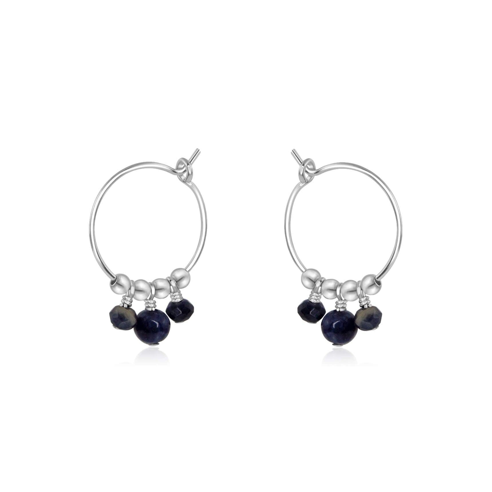 Natural Blue Sapphire Gemstone Beaded Drop Hoop Earrings for Women - Elegant Dangle Jewelry for Parties, Weddings & Special Occasions