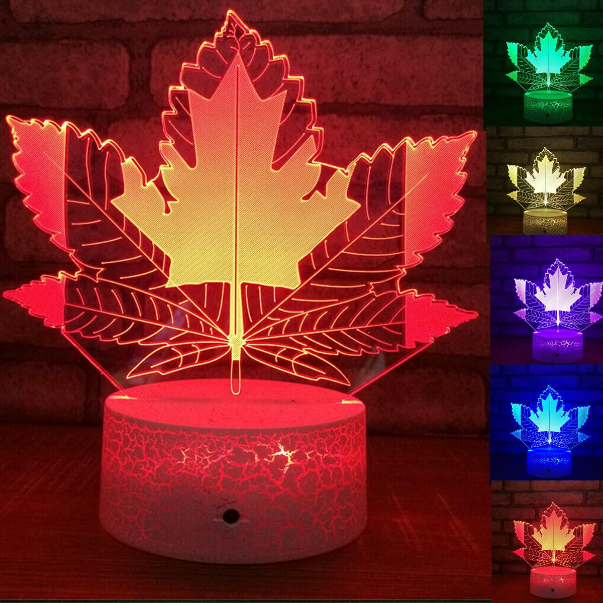 3D Maple Leaf Night Light LED Touch Switch Table Lamp - 7 Color Changing Optical Illusion Desk Decor for Home, Kids Room, Christmas & Birthday Gifts | Perfect for Bedside, Nursery, and Romantic Ambiance