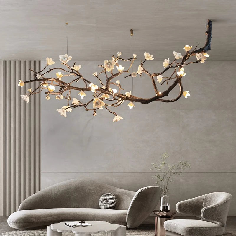 Dimmable Rustic Tree Branch Chandelier - Handcrafted Wooden Ceiling Light Fixture for Farmhouse, Cabin & Bedroom Decor | Perfect for Dining Room, Living Room & Outdoor Patio Lighting