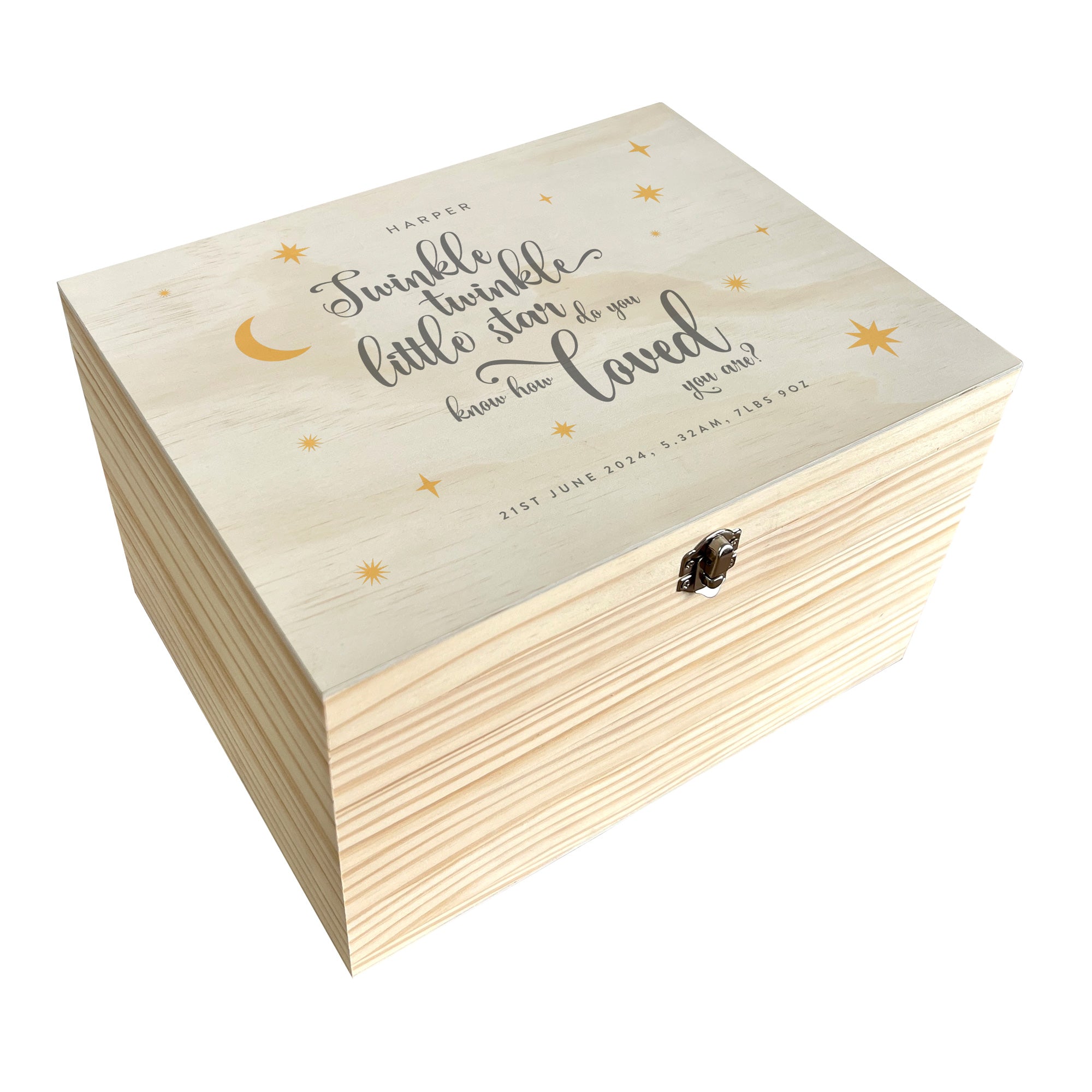 Personalized Baby Keepsake Memory Box - Twinkle Twinkle Theme - 5 Sizes (16cm, 20cm, 26cm, 30cm, 36cm) - Perfect for Newborn Gifts, Baby Showers & Nursery Decor