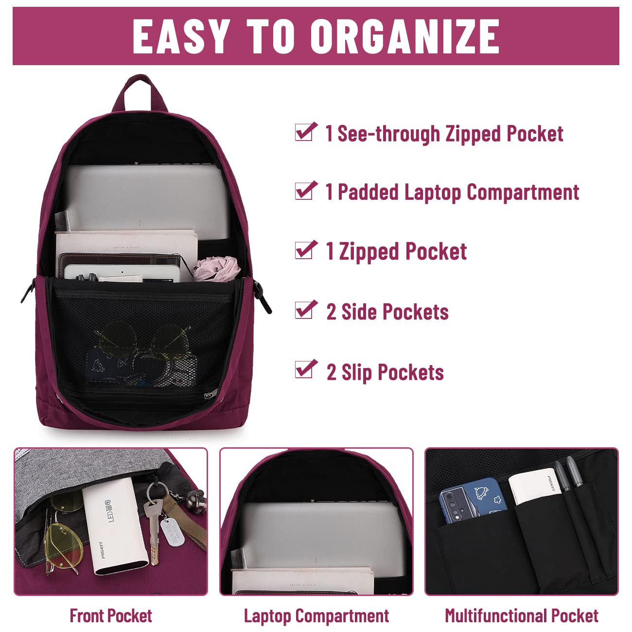 VASCHY Waterproof Backpack for Men & Women - School, Work & Travel