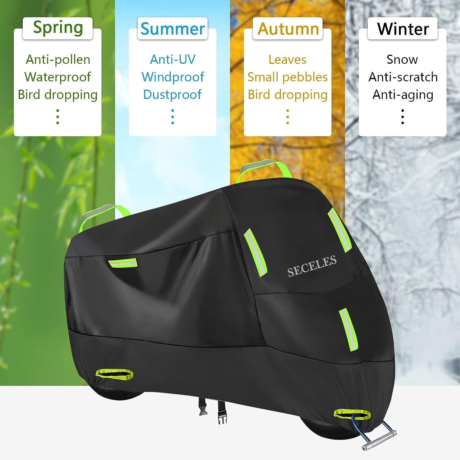 SECELES All-Weather Motorcycle Cover for Honda Grom, Navi, Monkey 125, Kawasaki Z125 Pro & TNT Mopeds (74