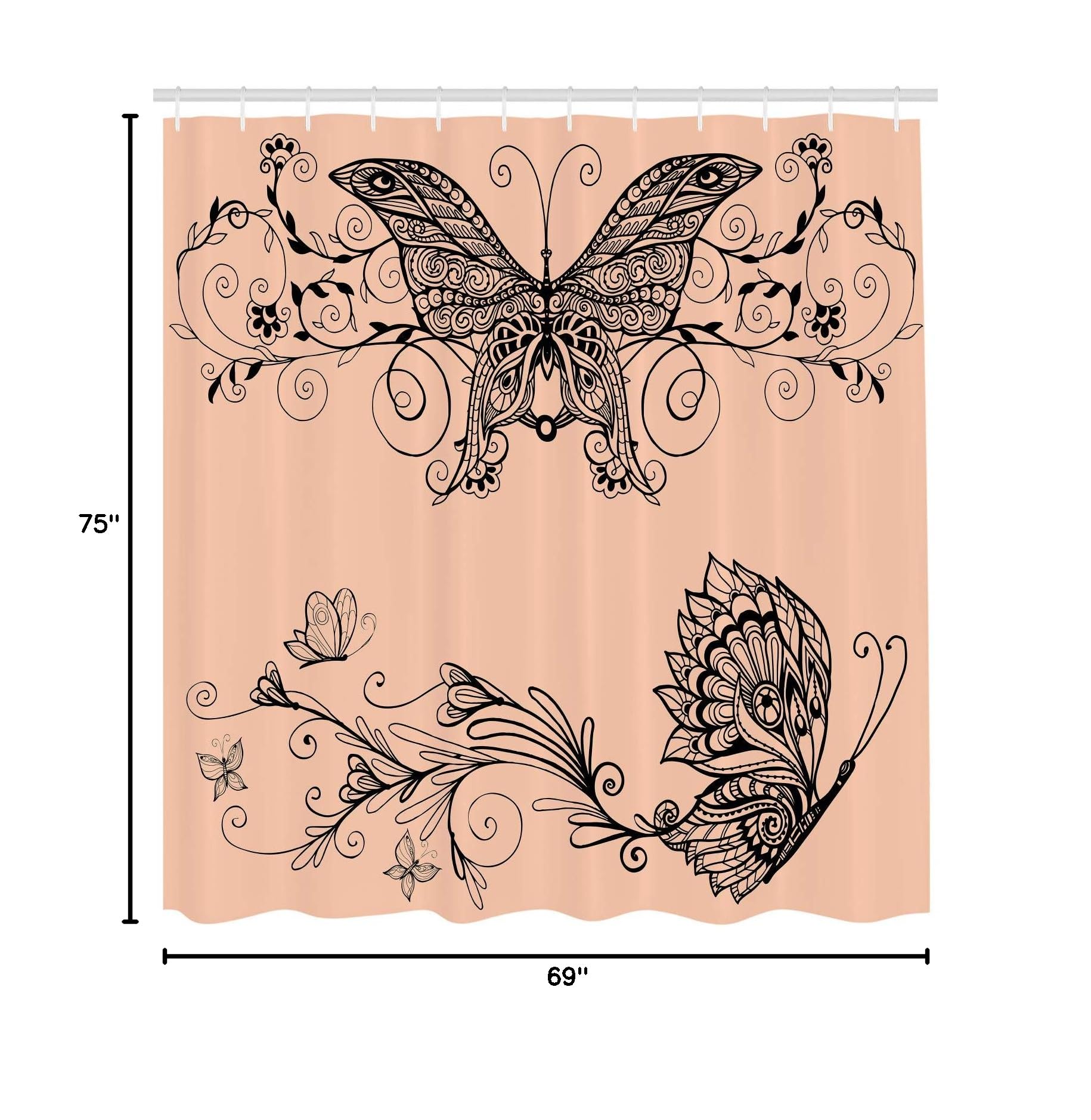 Ambesonne Bohemian Spring Shower Curtain - Floral Mandala & Butterfly Wings Design, 75