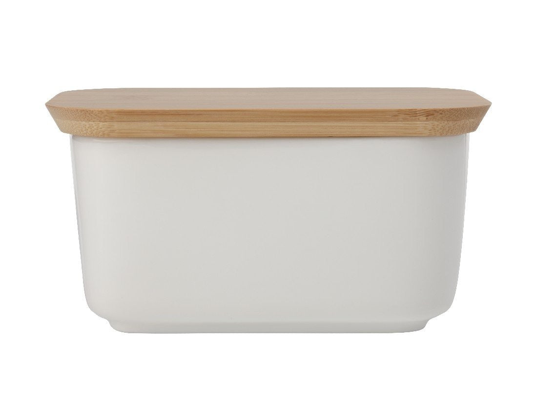 Maxwell & Williams White Ceramic Butter Dish with Bamboo Lid – Airtight Butter Keeper for Kitchen Counter, Dining Table, and Breakfast Serving | Elegant & Functional Home Decor