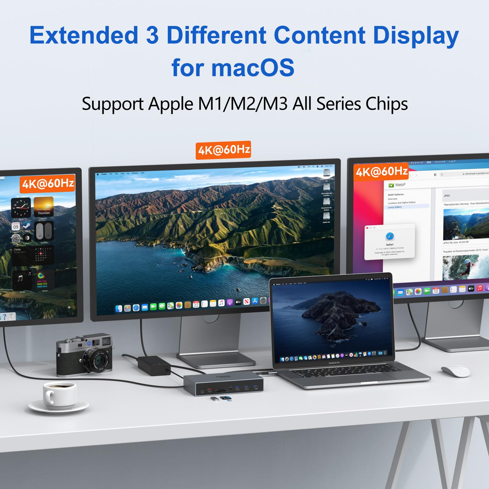 Selore&S-Global DisplayLink Docking Station for MacBook M1/M2/M3 & Windows - Triple Monitor USB C Hub with 3 HDMI, 2 DisplayPort, Ethernet, USB A/C Ports - Power Adapter Included for Dell/HP/Lenovo Laptops - Perfect for Home Office, Gaming & Multi-Tasking Setup
