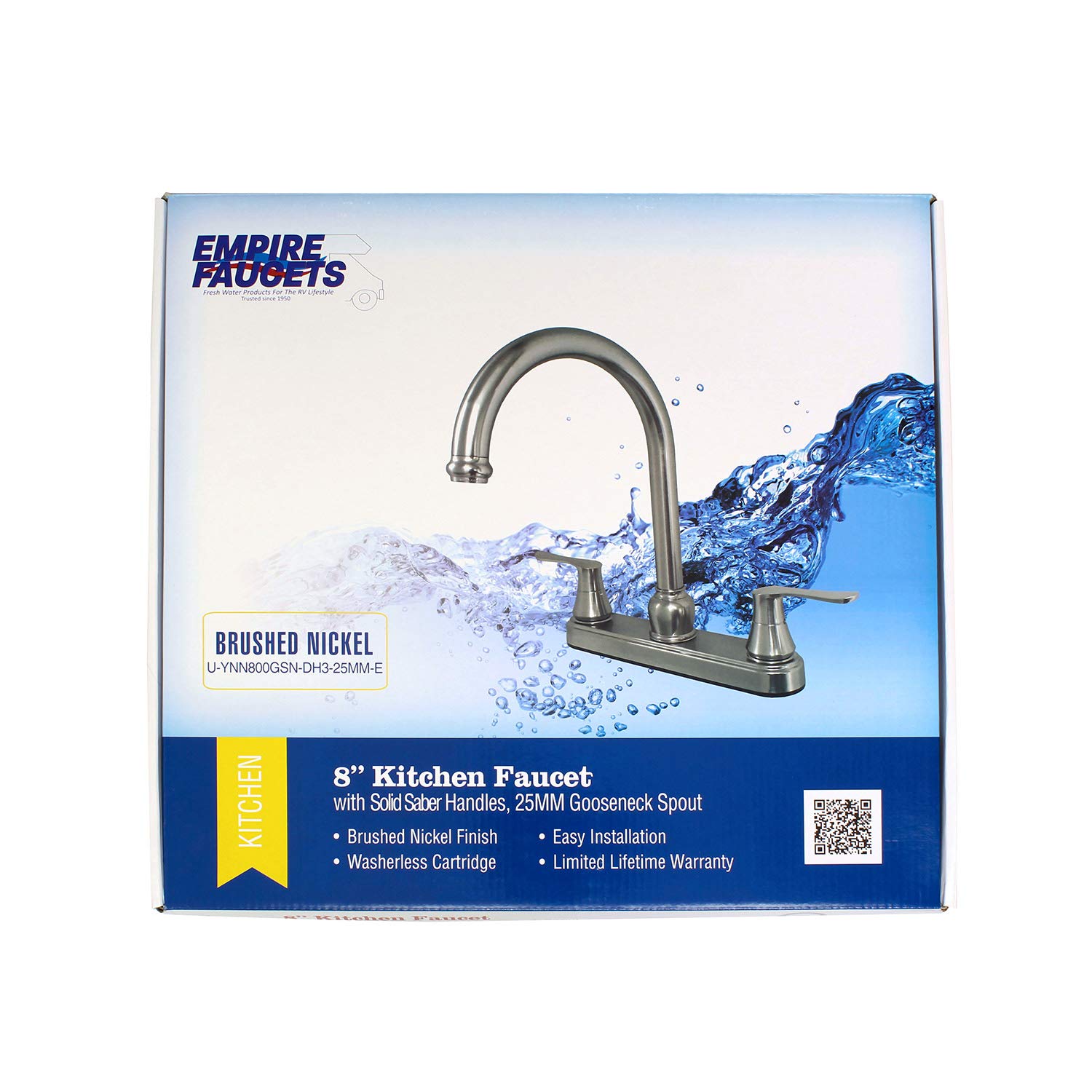 Empire Faucets RV Kitchen Faucet Replacement Head - Brushed Nickel Gooseneck Faucet with Saber Handles | Perfect for RV, Camper, and Tiny Home Kitchen Upgrades