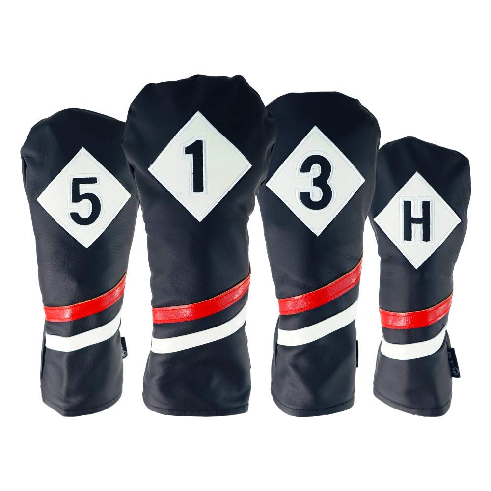 Ram Golf Premium Vintage Style PU Leather Headcovers - Retro Black for Irons, Woods & Hybrids, Perfect for Classic Golf Enthusiasts