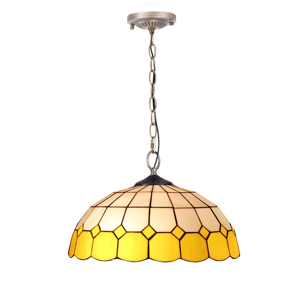 Tiffany Style Dining Room Glass Ceiling Pendant Light - Elegant Mediterranean Chandelier for Living Room, Restaurant & Bar Counter - Yellow Grid Design for Hallway & Corridor Lighting | Perfect for Home Decor, Cafe Ambience & Commercial Spaces