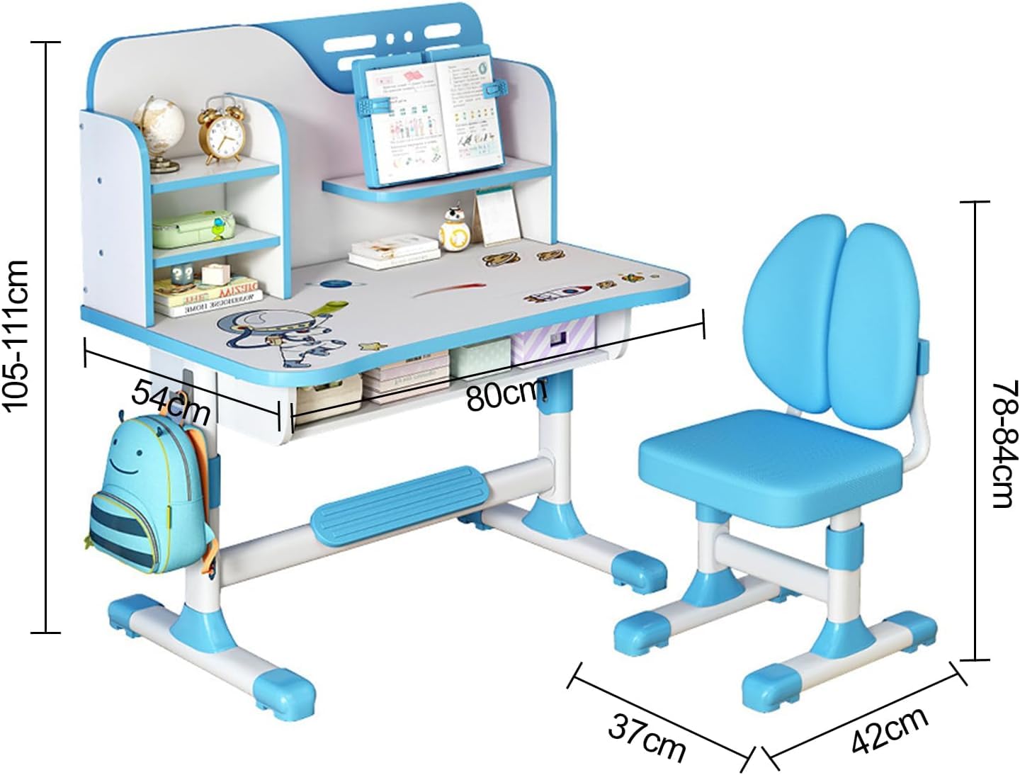 Kids Study Desk and Chair Set with Golden Distance Design - Adjustable Height Writing Table for Boys & Girls, Homeschooling & Online Learning (Blue) - Perfect for Bedroom, Playroom & Classroom Use