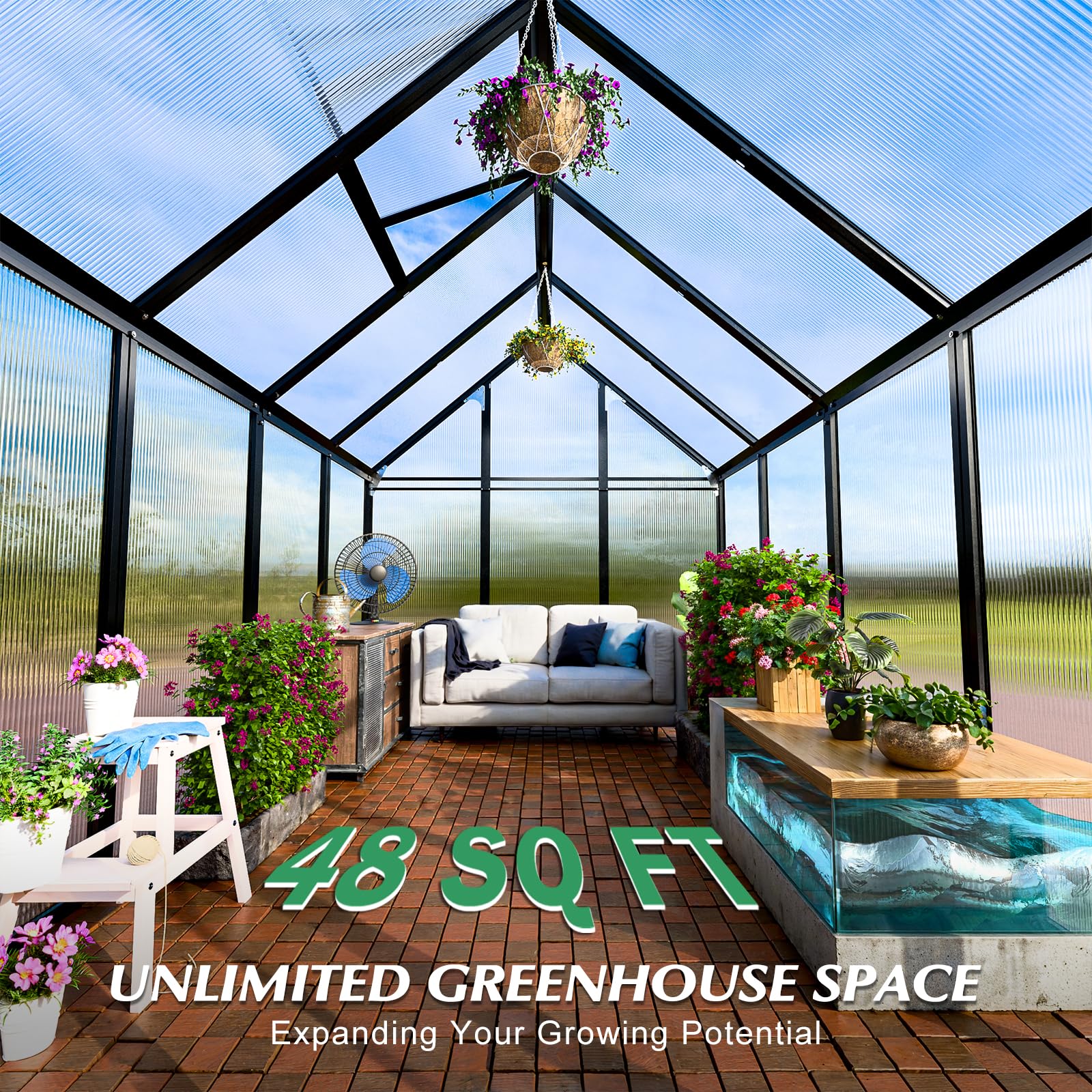 8x6 FT Heavy Duty Polycarbonate Greenhouse Kit - Walk-in Aluminum Frame with Quick Setup, Rain Gutter & Ventilation Window - Outdoor Garden Greenhouse for Backyard, Plants, Vegetables & Flowers - Perfect for Year-Round Gardening, Seed Starting & Plant Protection