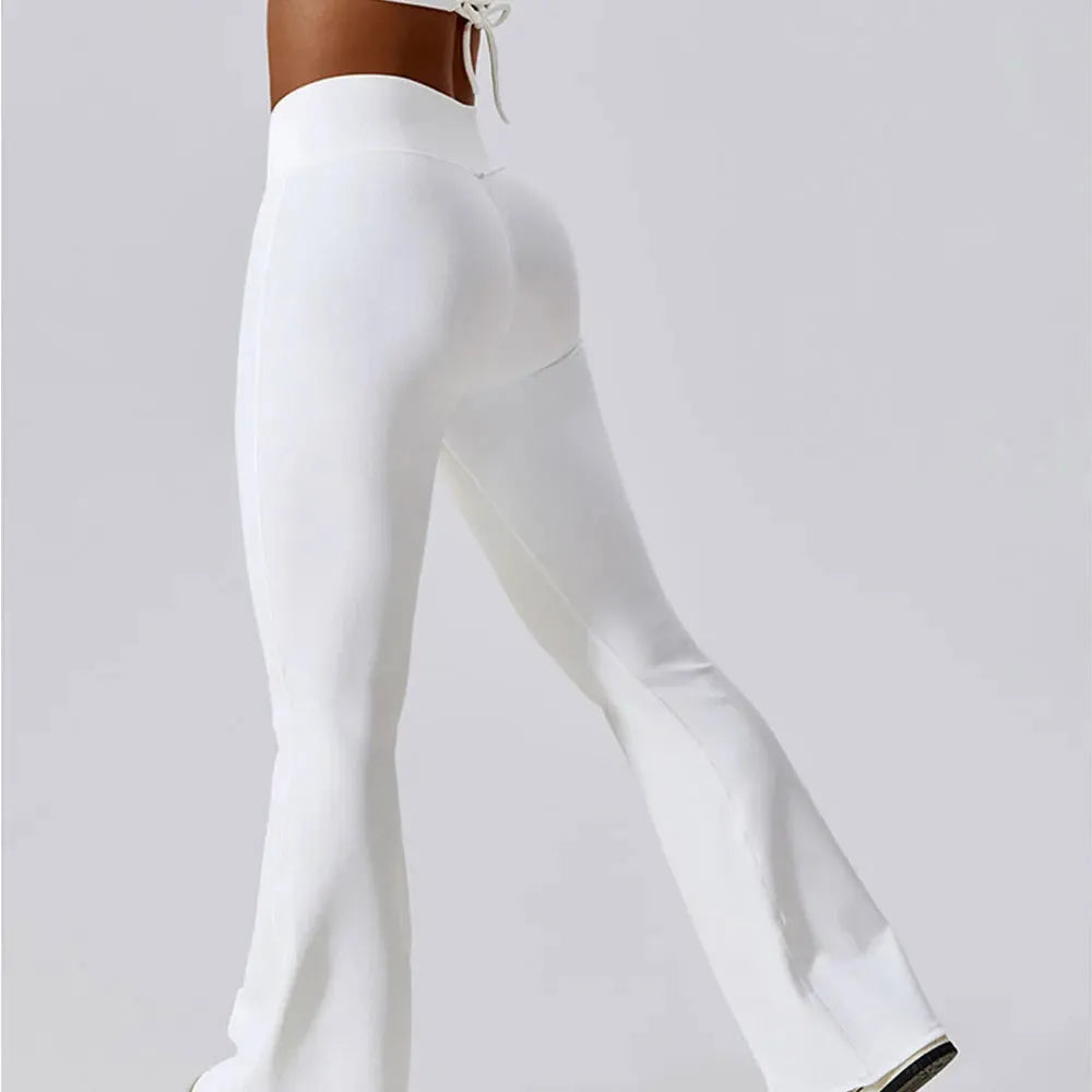 Women's High Waist Yoga Pants - Cross Waist Cotton Leggings for Fitness, Training & Gym - Elastic Wide Leg Flare Tights - Perfect for Yoga, Pilates, Running & Lounge Wear