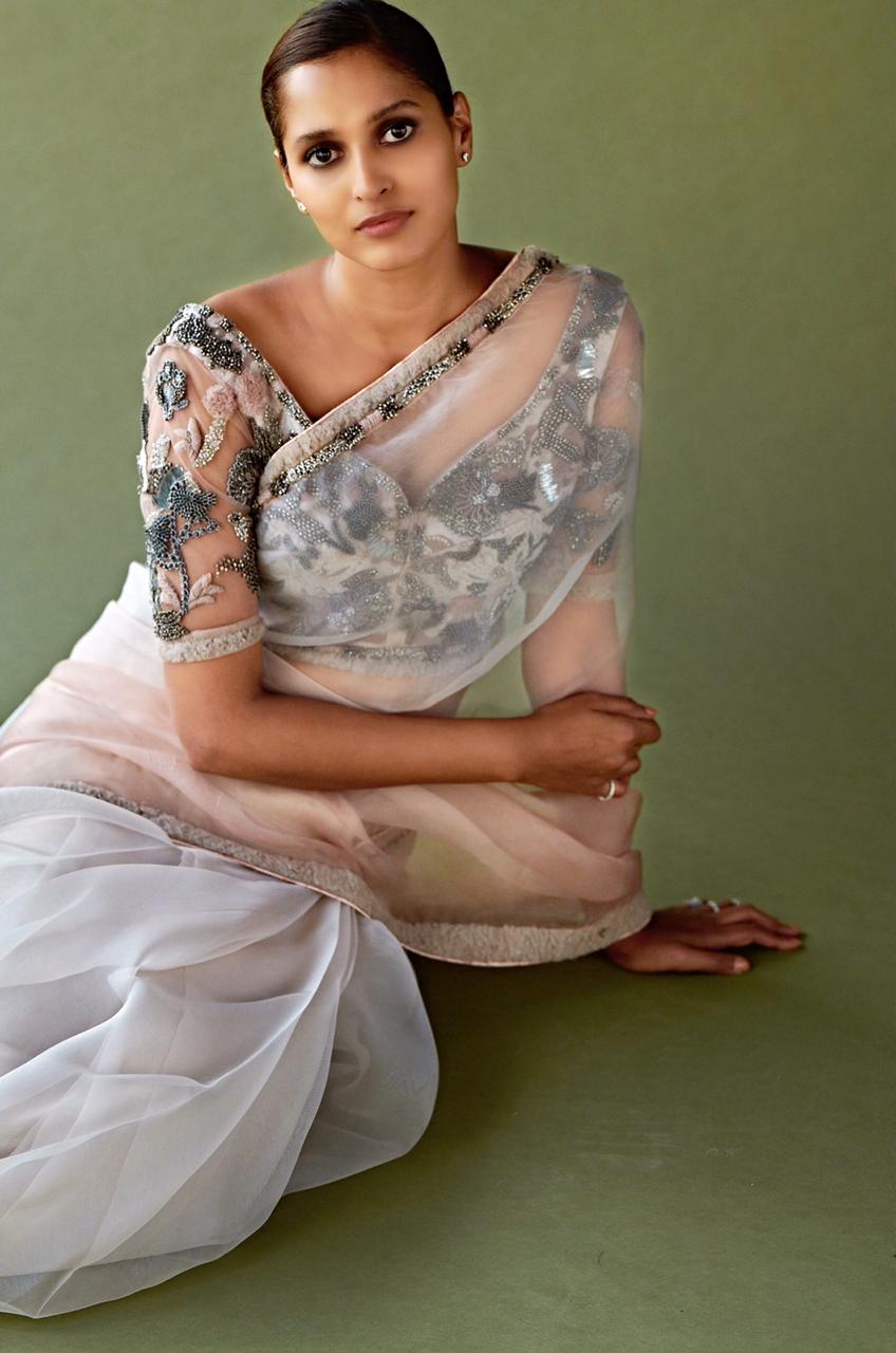 Elegant Blush Pink Ombre Saree with Hand-Embellished Pewter Blouse - Perfect for Weddings, Parties & Special Occasions
