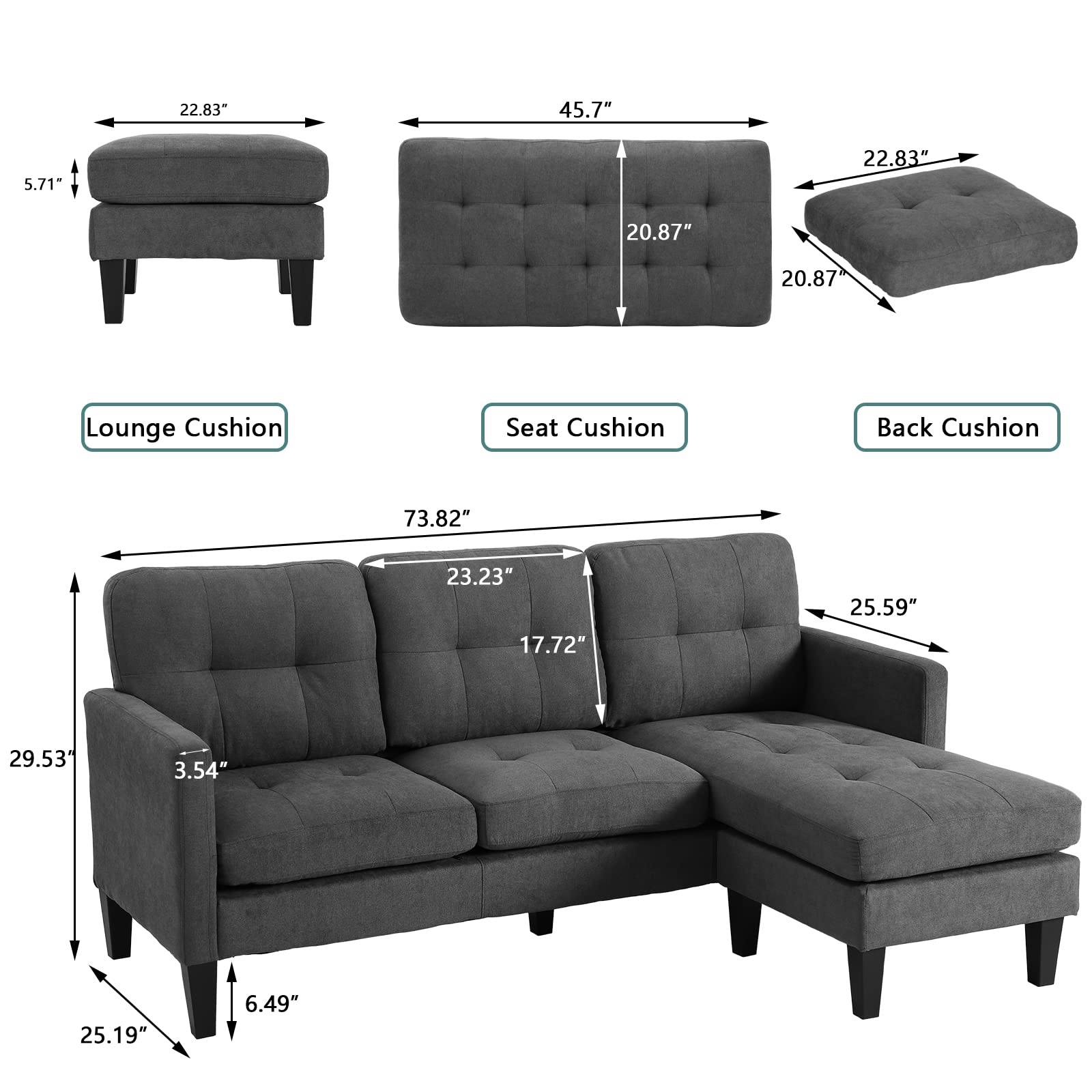 Modern Adjustable L-Shaped Sofa Set - Nordic Style Sectional Couch with Storage for Small Spaces, Grey - Perfect for Apartments, Living Rooms & Home Offices