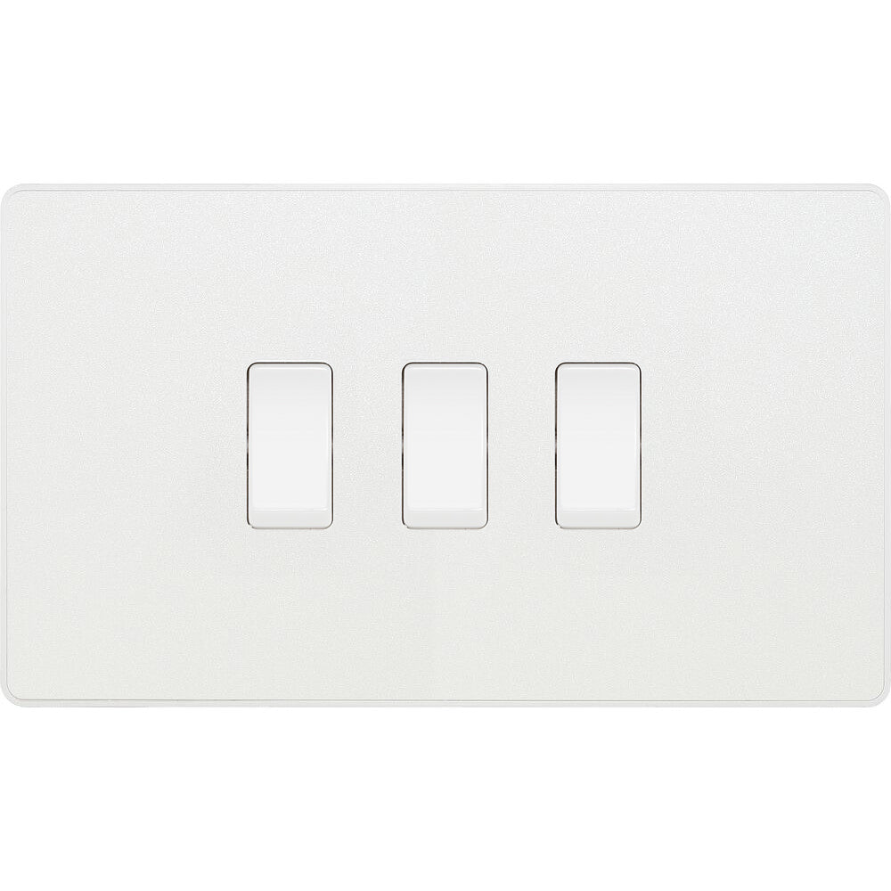 BG Evolve Pearl White 3G 2W Light Switch PCDCL432W - Modern Smart Home Lighting Control for Living Room & Bedroom
