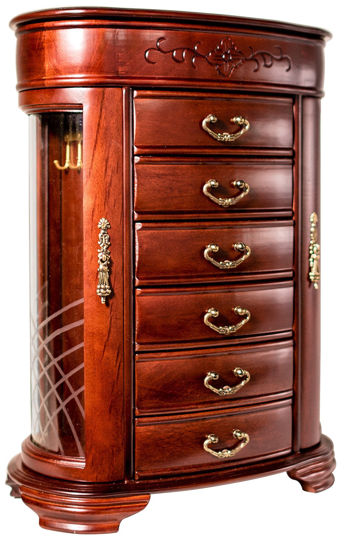 Patricia Etched Glass Mahogany Jewelry Box with Hives and Honey Design - Elegant Storage for Rings, Necklaces & Bracelets - Perfect for Bedroom Dresser, Wedding Gift & Travel Organizer
