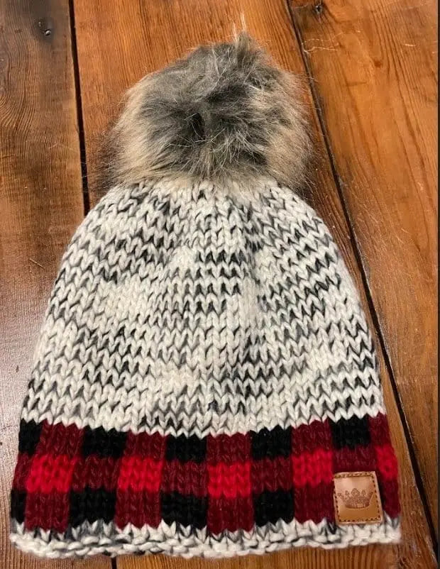 Stylish Grey Heather with Red Plaid Trim Beanie - Warm Winter Hat for Men & Women - Perfect for Outdoor Activities, Skiing, and Casual Wear