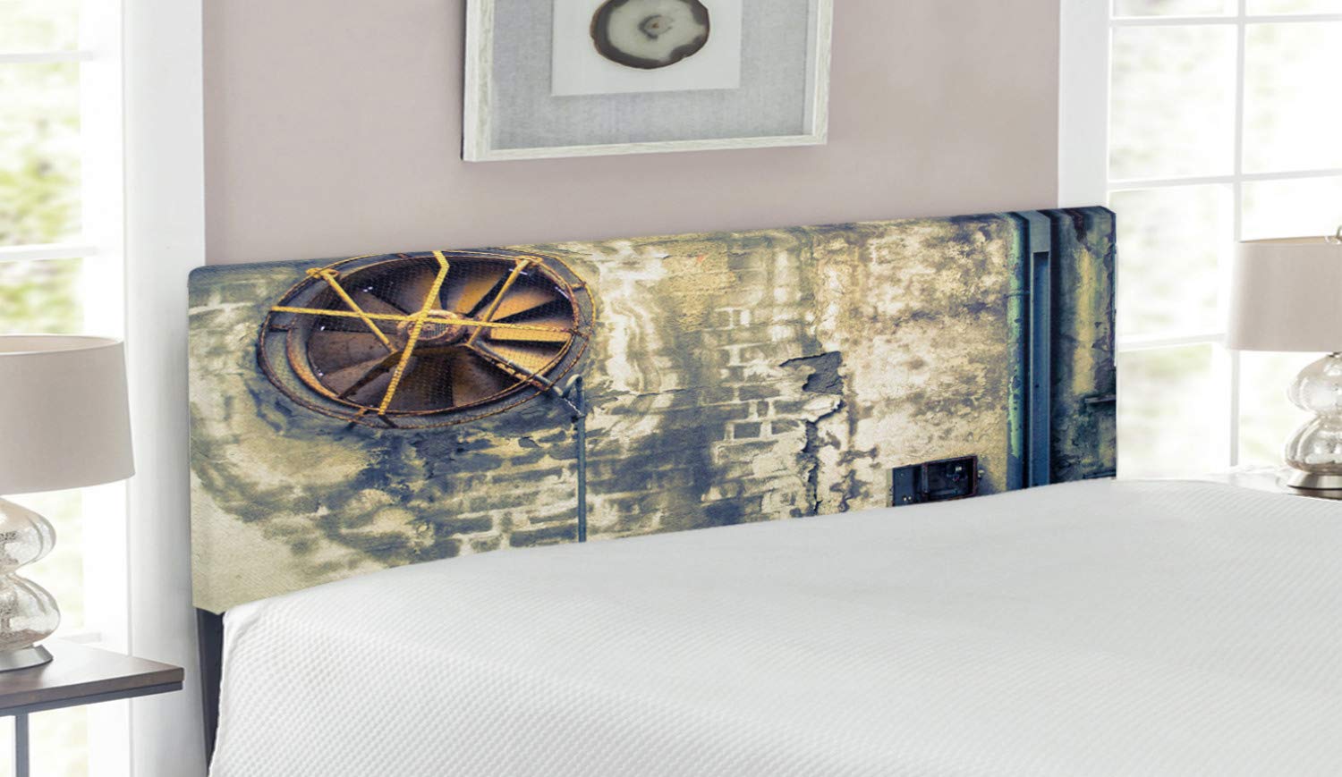 Ambesonne Industrial Upholstered Headboard - Vintage Damaged Wall Design, Memory Foam Padding, Queen Size Bed Frame for Urban Loft & Industrial Decor | Home & Office Bedroom Furniture
