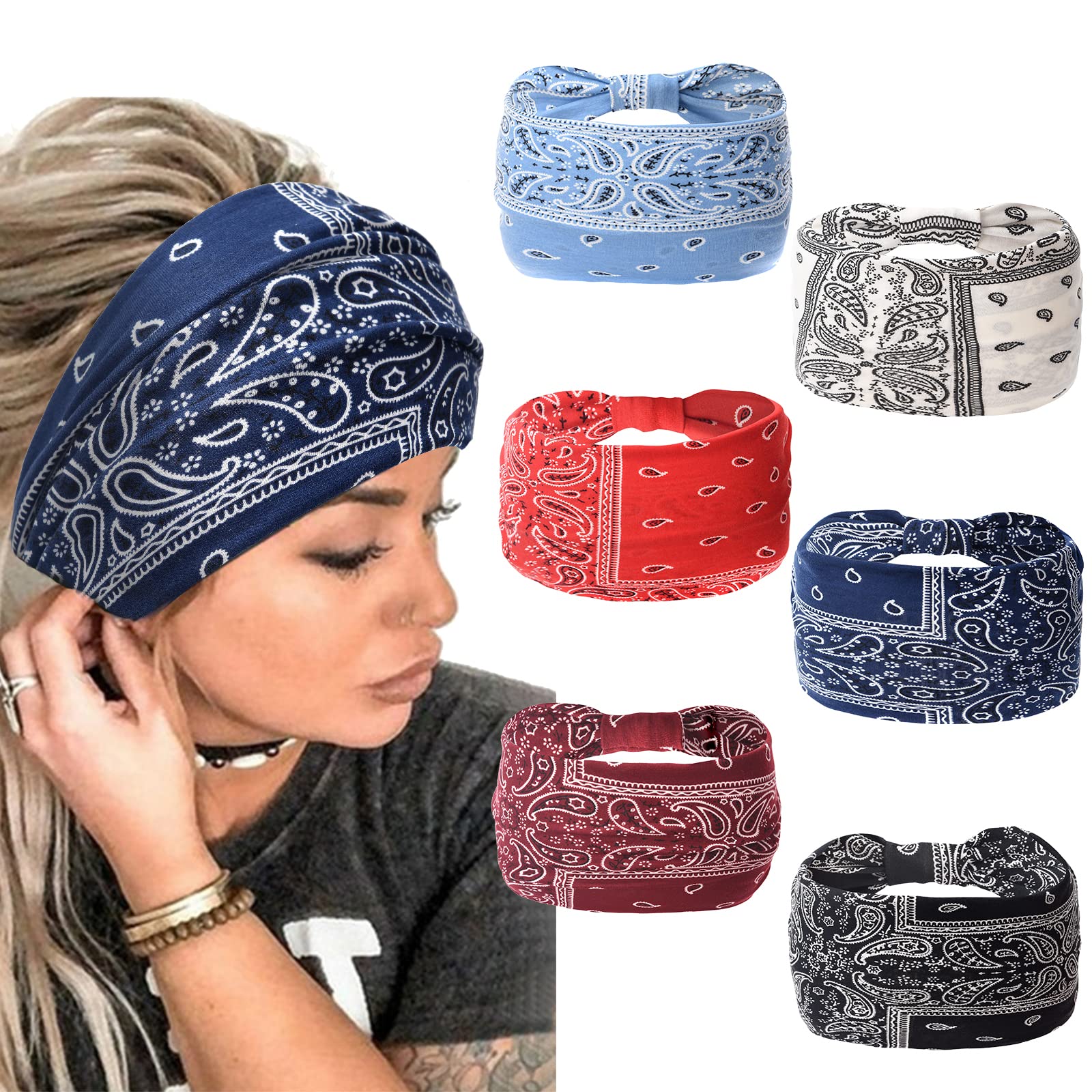 Yeshan Wide Bandana Headbands for Women - Large Stretchy Turban Head Wraps, Floral Elastic Yoga Hair Bands - Perfect for Black Women & Girls - Great for Workouts, Yoga, Running and Everyday Fashion