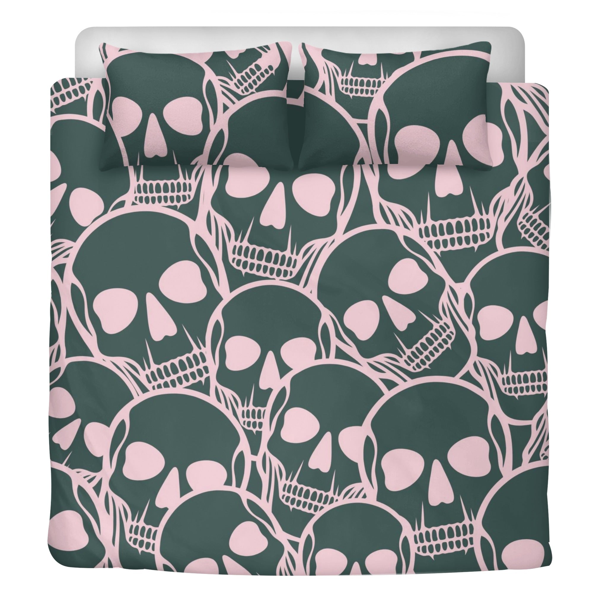 Stylish Pink and Black Skull Head 3-Piece Bedding Set - Soft Comforter, Pillowcases & Sheet for Gothic, Punk or Teen Room Decor