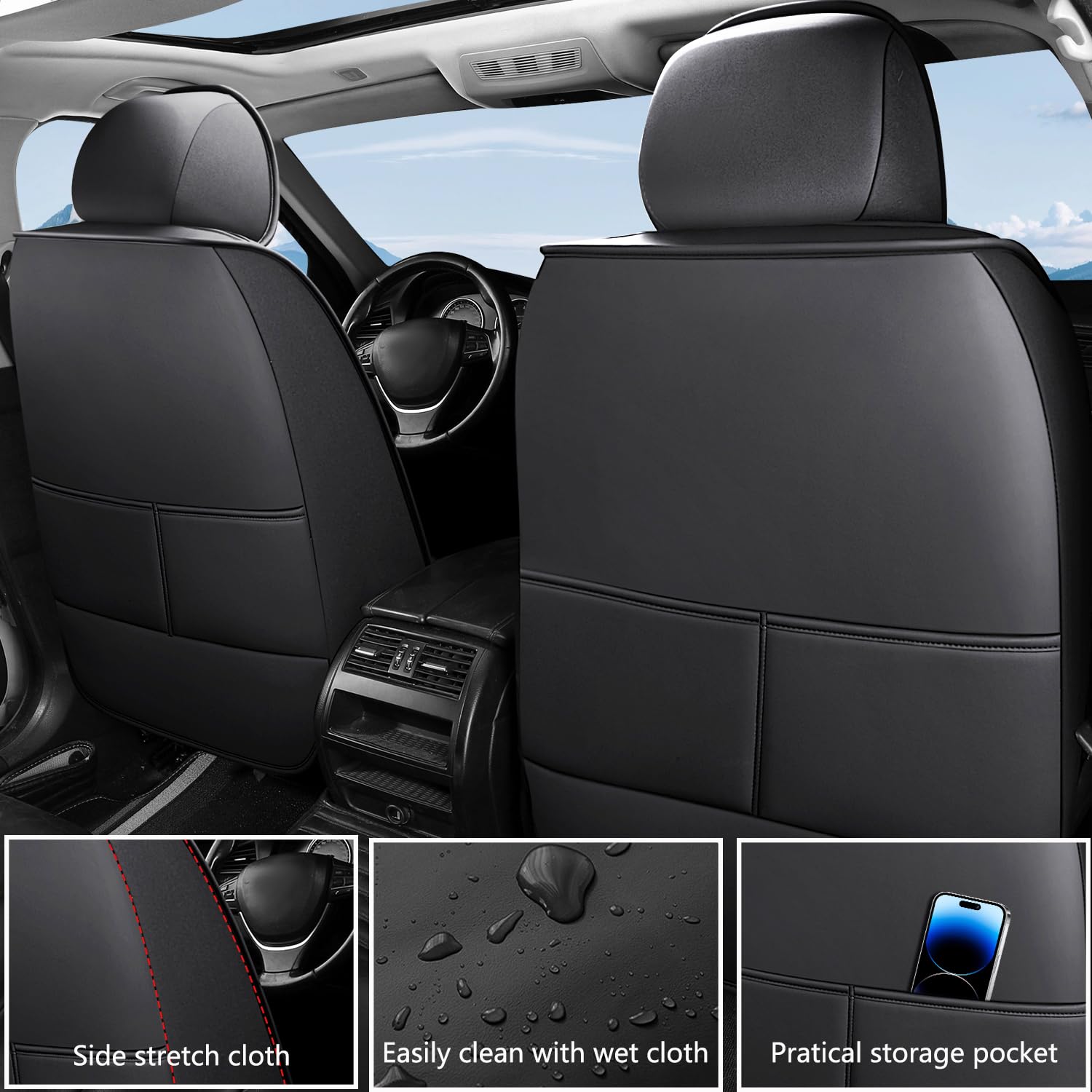 Premium Waterproof Nappa Leather Seat Covers for Cadillac DeVille 2000-2005 - 2-Piece Front Set, Anti-Slip Car Seat Protectors with Luxury Interior Cushions (Black) | Perfect for Daily Commuting, Road Trips & Vehicle Protection