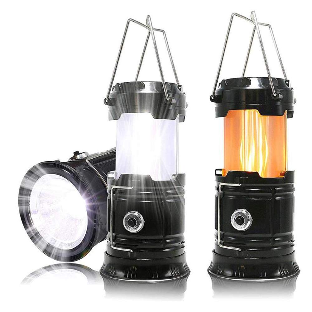 3-in-1 Camping Lantern with Solar Charger - Portable Outdoor LED Flame Lantern & Flashlight for Emergency, Hiking, Backpacking - Waterproof & Rechargeable (Black) | Perfect for Camping, Power Outages, and Outdoor Adventures