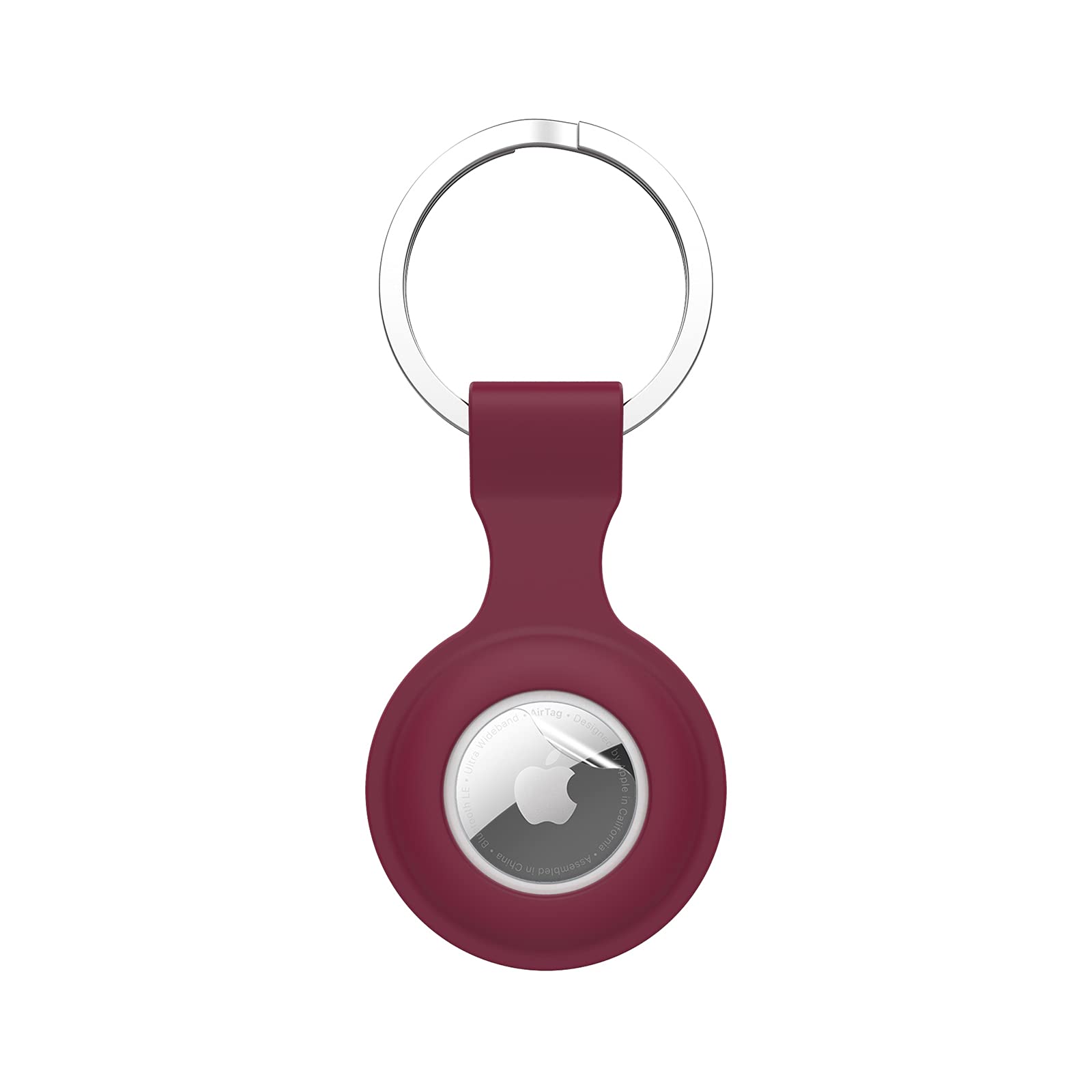 Silicone Airtag Case with Keychain - Shockproof & Anti-Scratch for Keys & Pets (Deep Red) - Perfect for Dog Collars & Keyrings