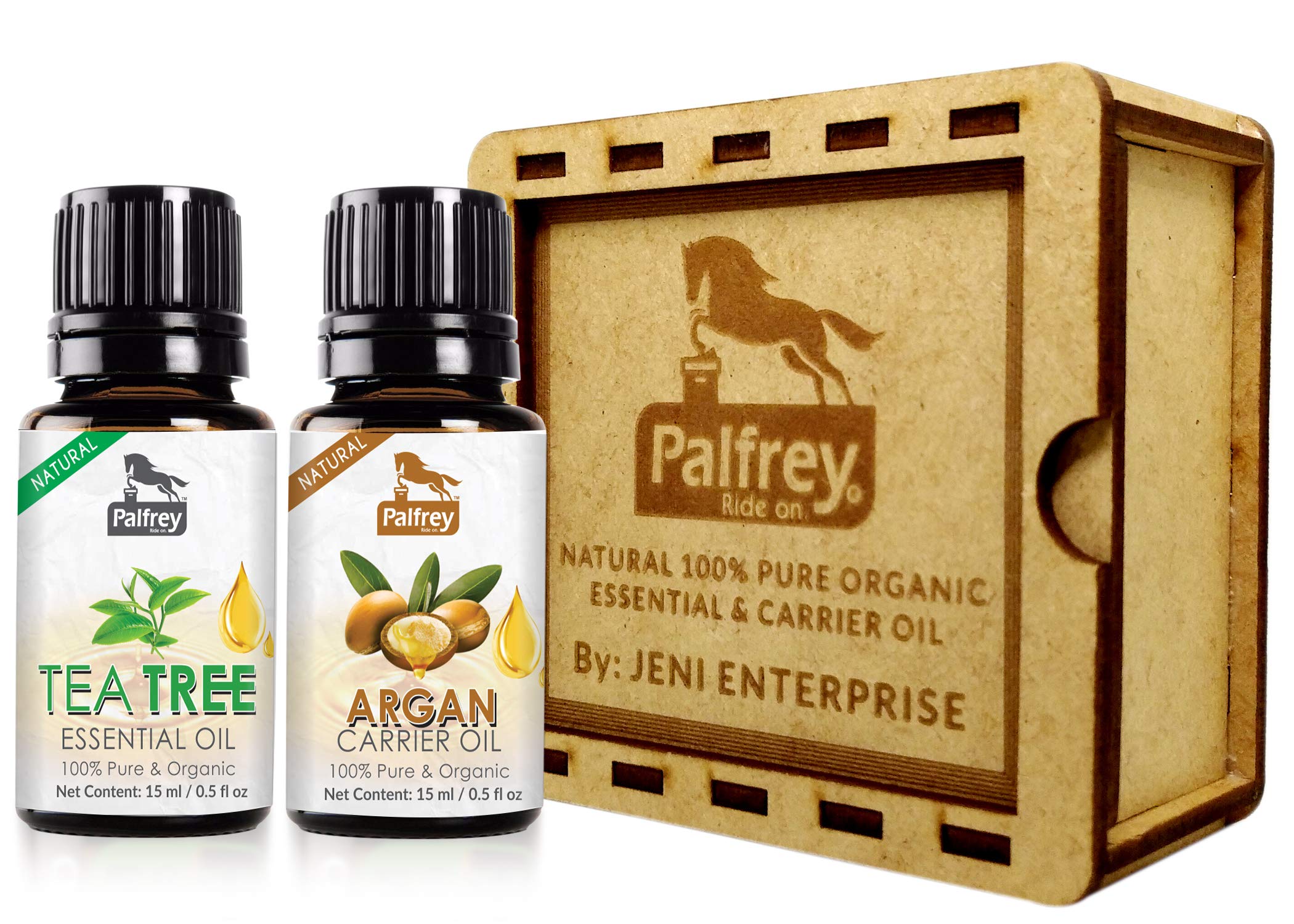 Organic Tea Tree Essential Oil & Argan Carrier Oil Set - 100% Pure Natural, 15ml Each - Perfect for Aromatherapy, Skin Care & Hair Treatment