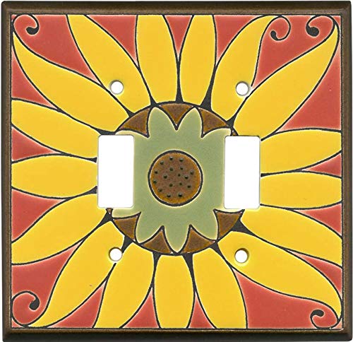 Mexican Sunflower Ceramic Switch Plate Covers - Set of 2 Toggle Switch Plates for Home Decor, Kitchen & Bathroom (Floral Wall Plate Covers)