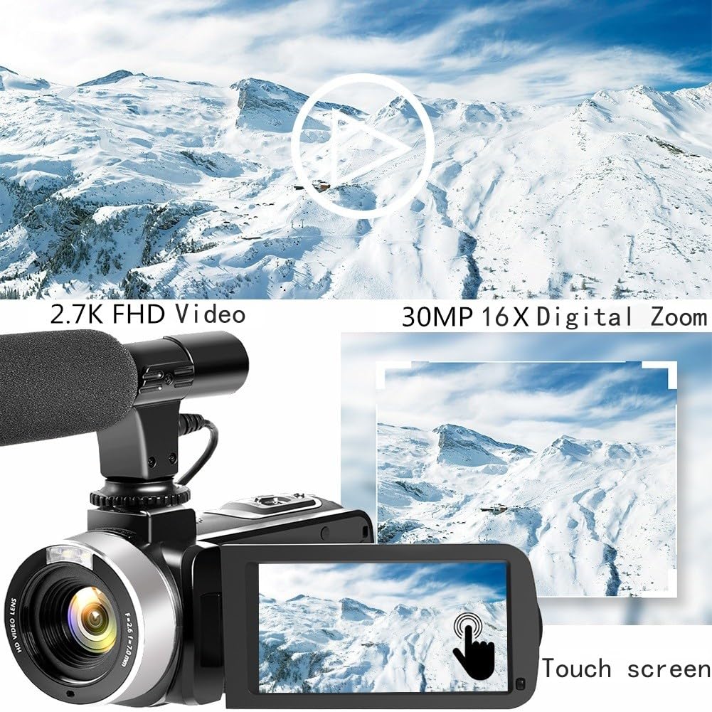 2.7K HD Camcorder - 30MP 30FPS Vlogging Camera with 3