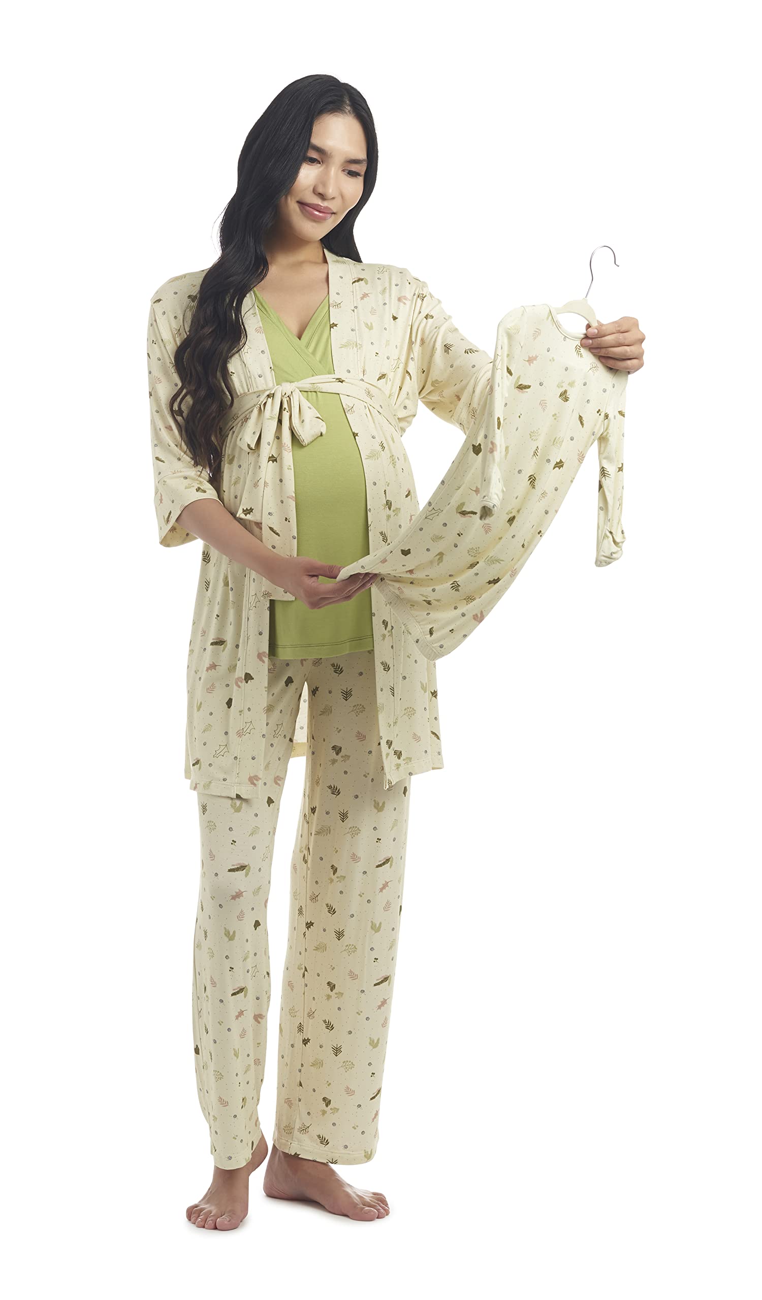 5-Piece Maternity & Nursing Pajama Set - Soft Cotton Breastfeeding PJS for Pregnant Women & New Moms - Perfect for Nighttime Feeding, Hospital Stay & Postpartum Recovery
