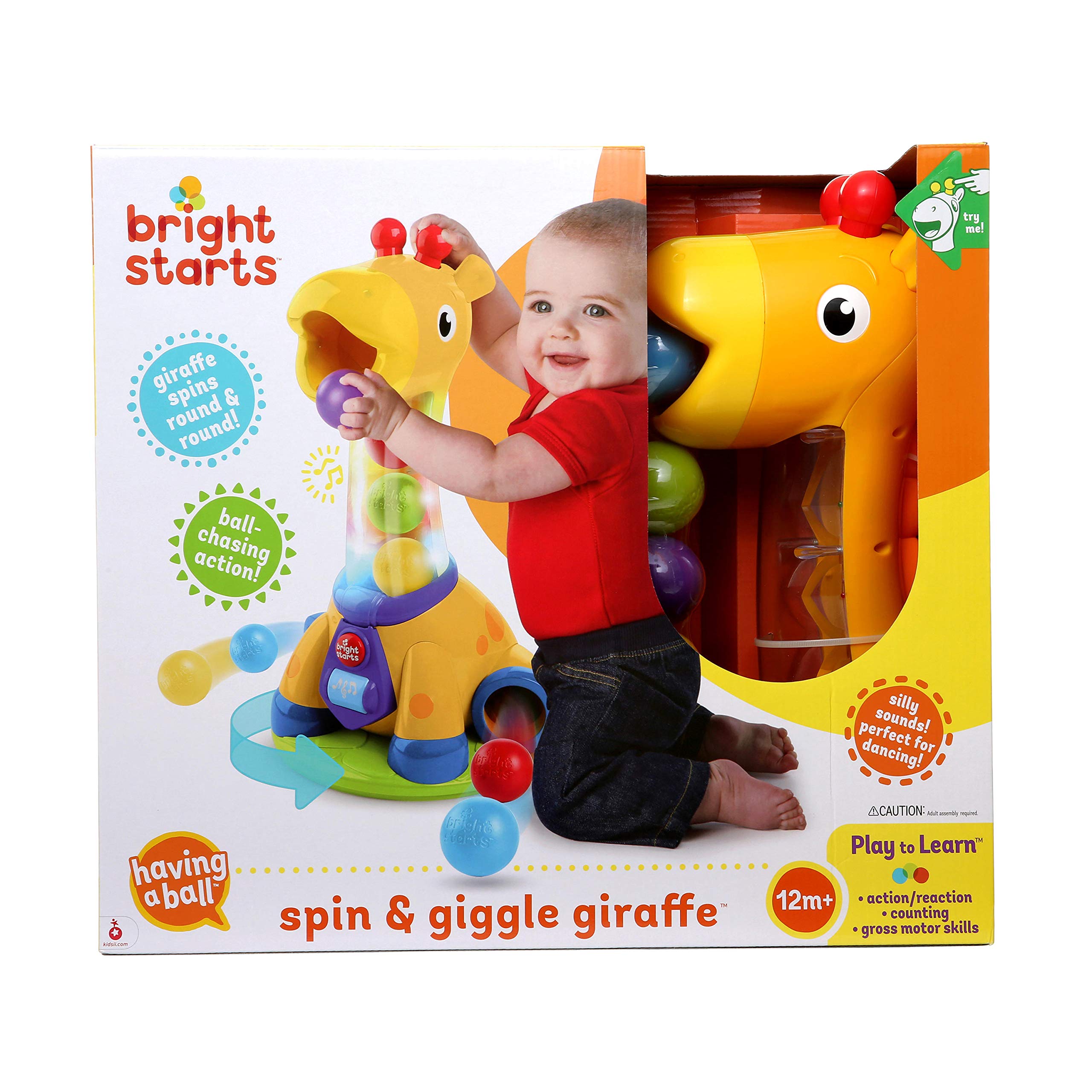 Bright Starts Spin & Giggle Giraffe Ball Popper - Musical Baby Toy with Bouncing Balls for Toddlers 12+ Months - Fun Developmental Play for Crawling & First Steps