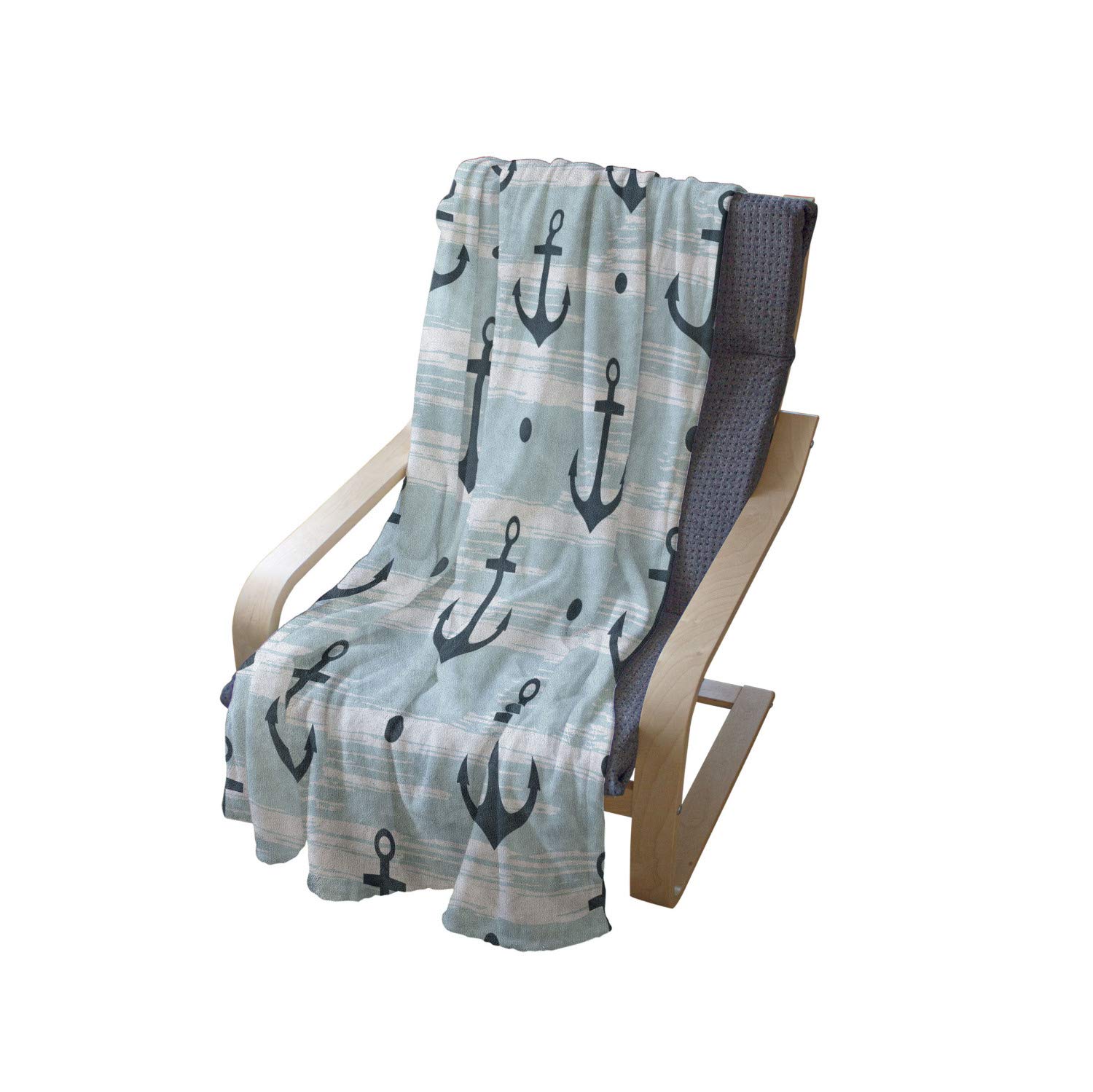 Ambesonne Anchor Soft Flannel Fleece Throw Blanket - Modern Striped Coastal Design in Pale Blue, 50