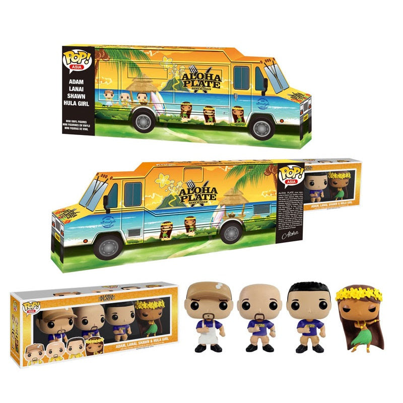 Asia Pop! Mini Vinyl Figures Aloha Plate Set - Adam, Lanai, Shawn & Hula Girl Collectibles - Cute Hawaiian-Themed Decor for Home, Office or Party Display