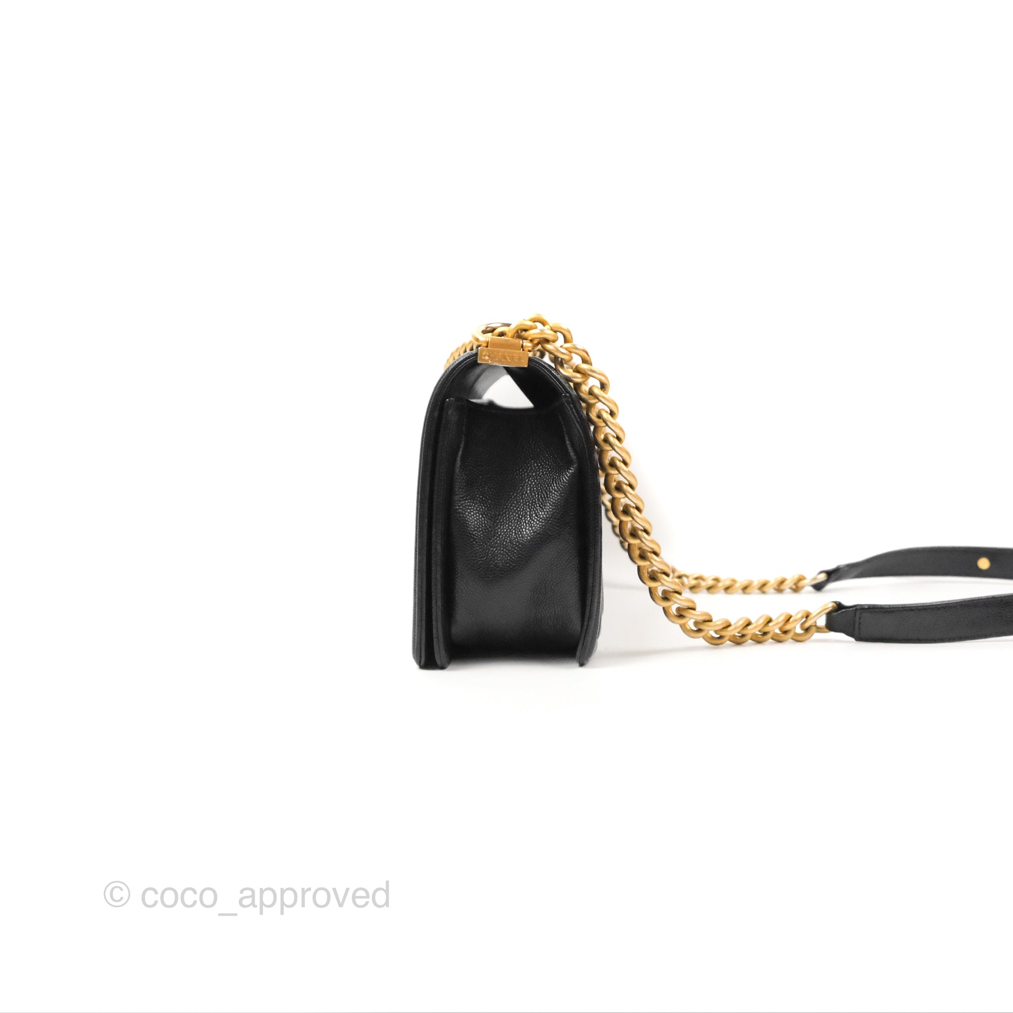 Chanel Chevron Medium Boy Bag in Black Caviar Leather with Aged Gold Hardware - Luxury Crossbody Bag for Women, Perfect for Evening Events & Parties
