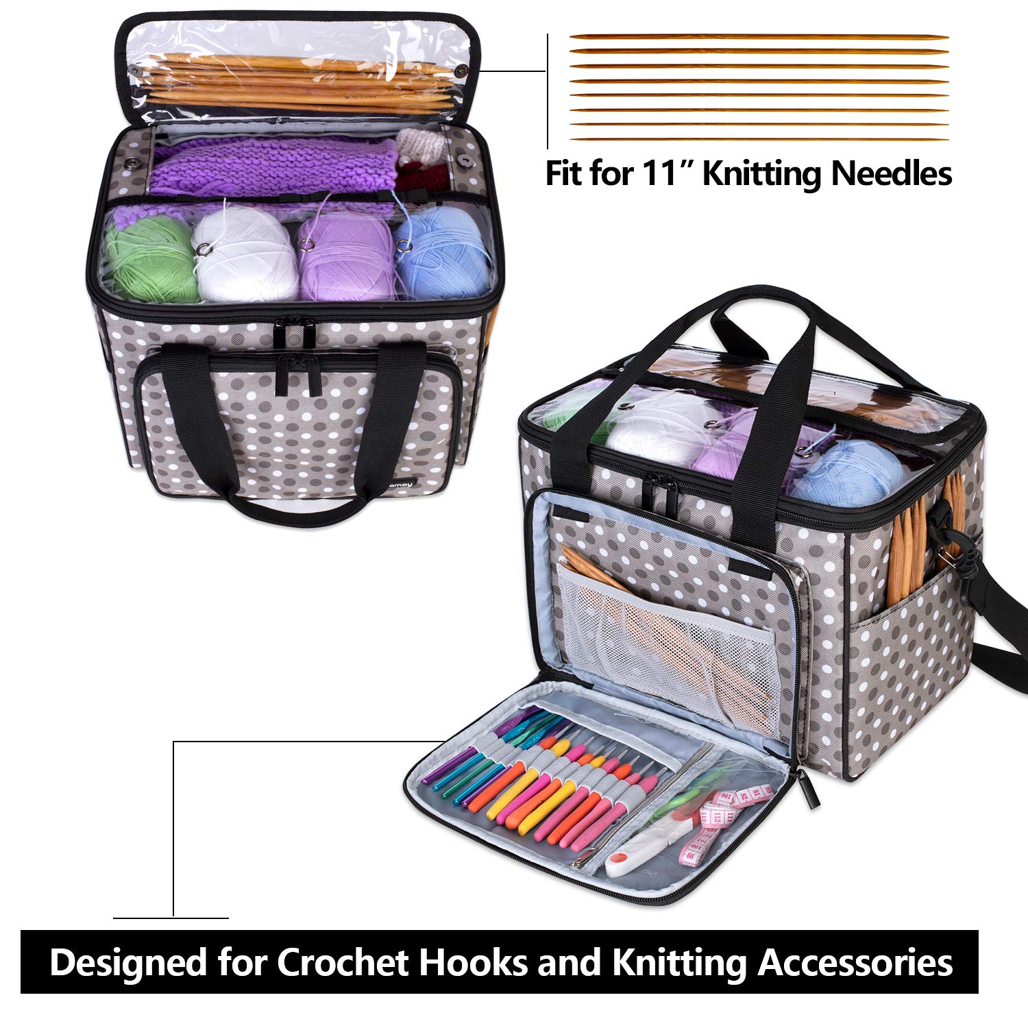 Teamoy Knitting Bag - Large Yarn Storage Tote with Inner Dividers for Crochet Projects | High Capacity Organizer for Knitting Needles, Crochet Hooks & Craft Supplies | Perfect for Home Knitting, Travel & Yarn Storage (Accessories Not Included)