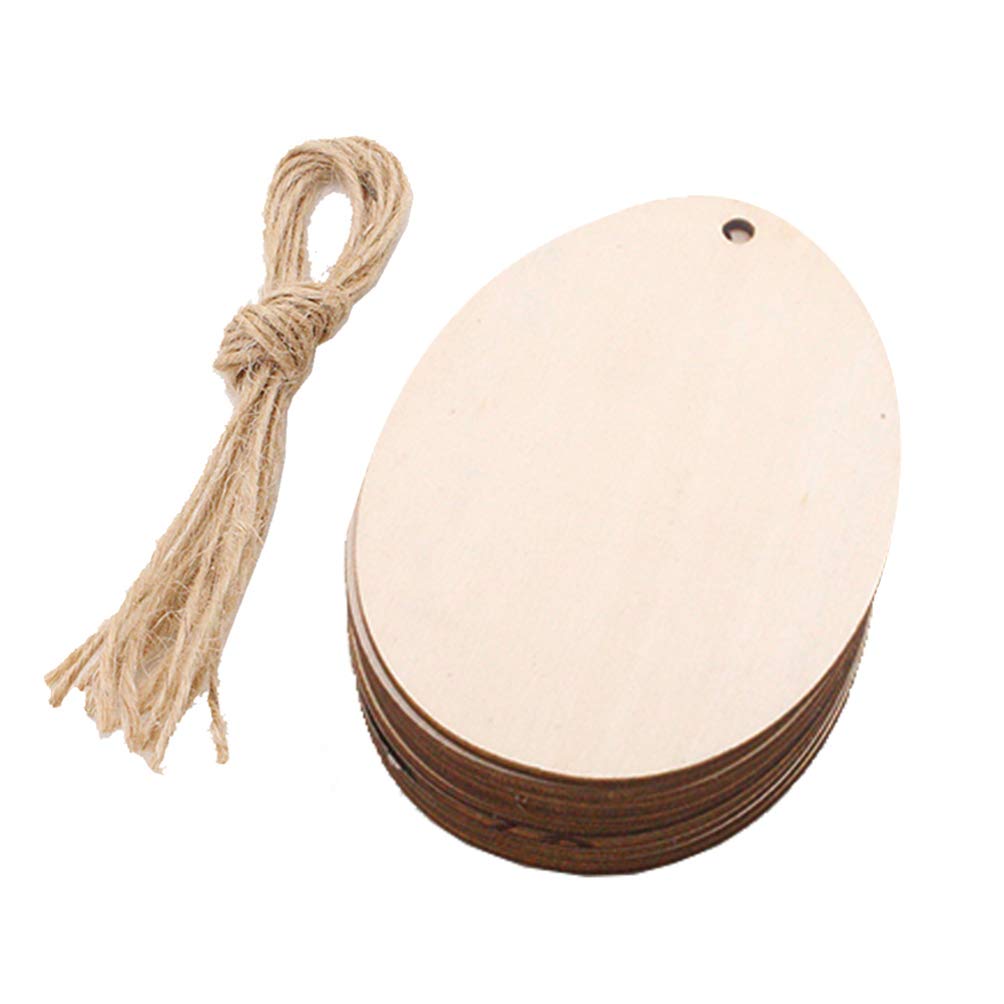20pcs Unfinished Wood Easter Egg Ornaments - DIY Easter Craft Decorations with Strings for Hanging - Perfect for Easter Party Favors, Home Decor, and Classroom Activities