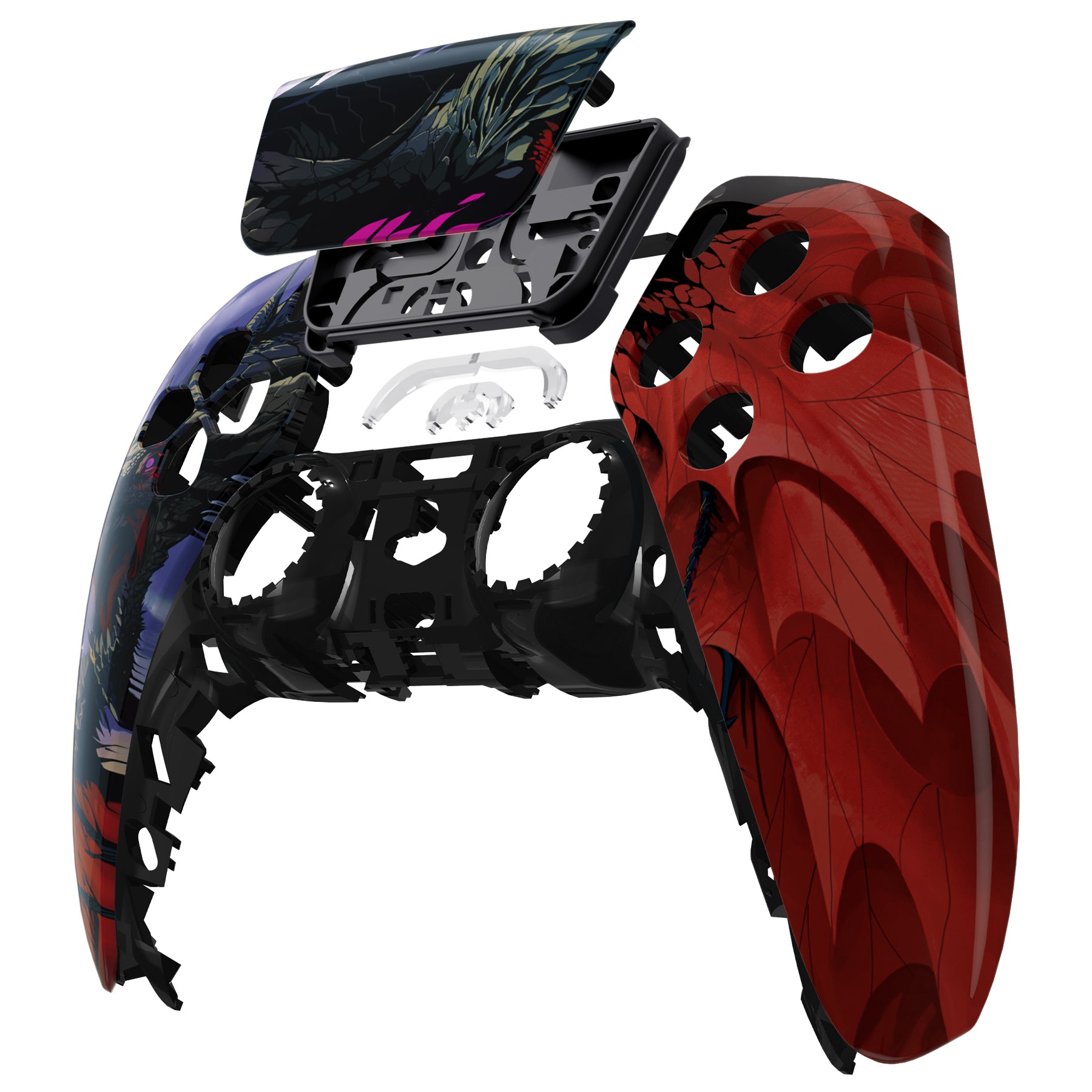 eXtremeRate PS5 Controller Front Housing Shell Replacement - Compatible with BDM 010/020/030/040/050 Models - Roaring Dragon Design - DIY Gaming Accessory for Custom Controller Mods