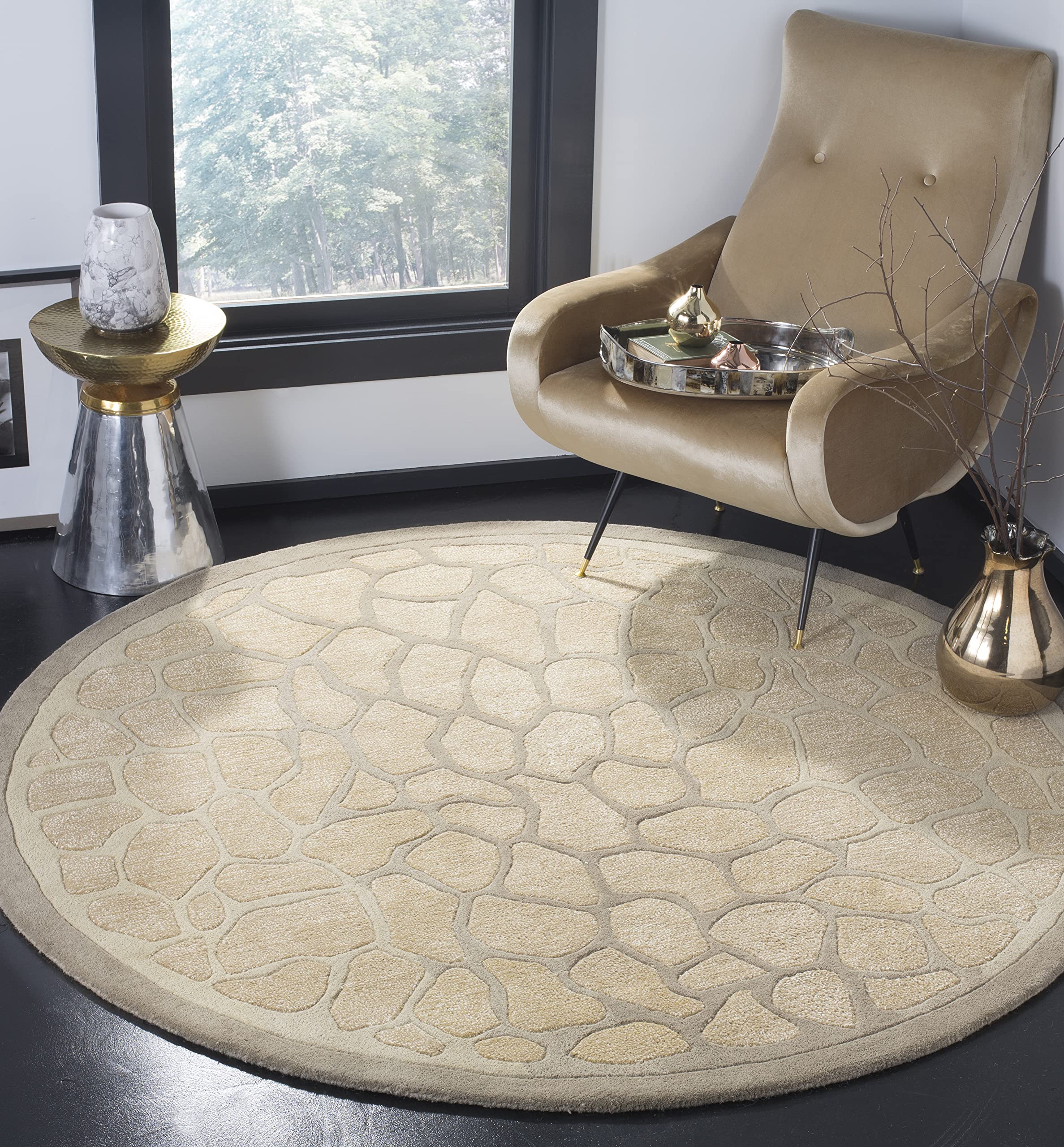 MARTHA STEWART x SAFAVIEH 6-Foot Round Beige Handmade Wool & Viscose Area Rug MSR3615B - Perfect for Living Room, Bedroom, or Dining Room Decor