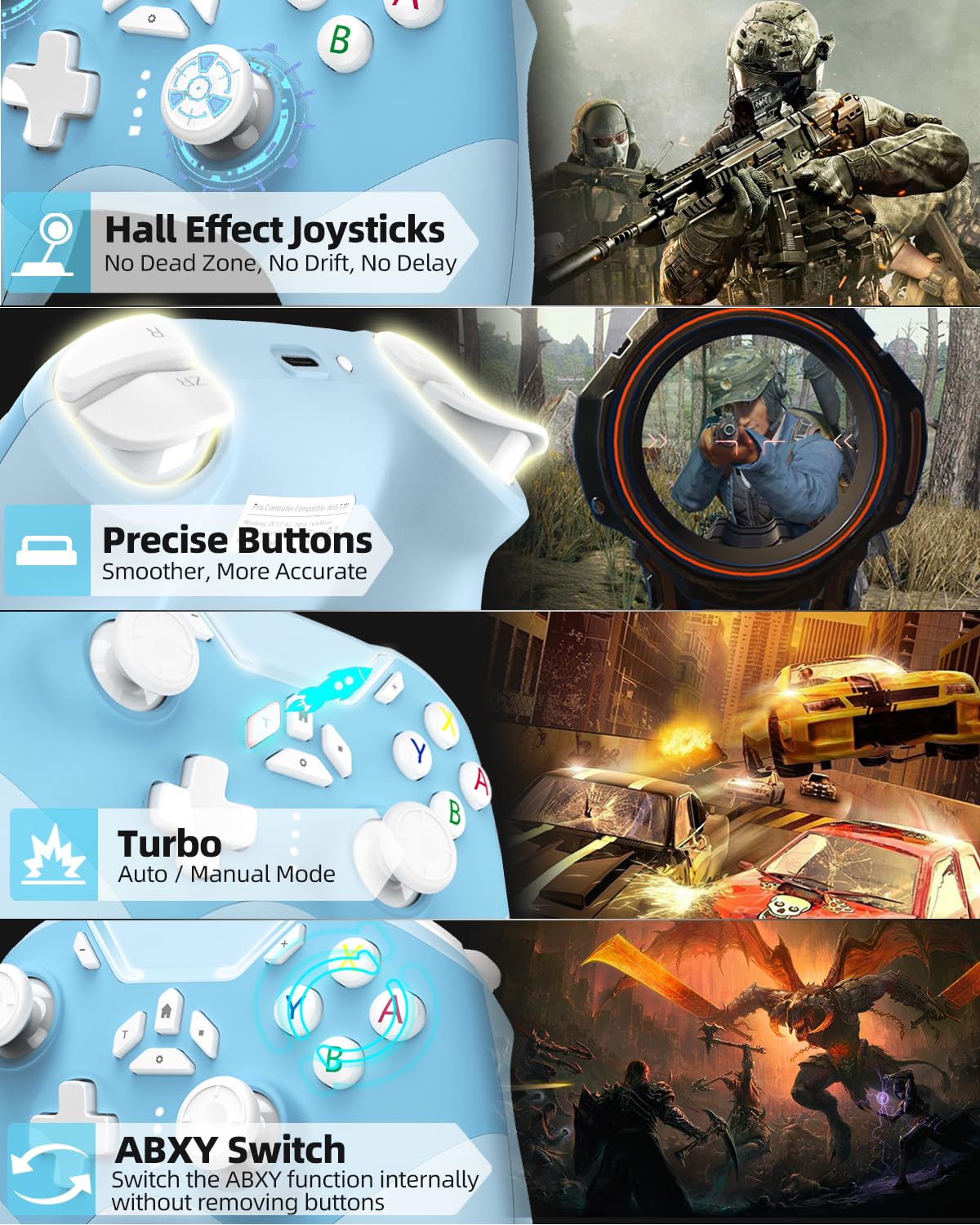 Premium Wireless Bluetooth Gaming Controller for iPhone & Android - Hall Effect Joystick, MFi Certified, Compatible with Apple Arcade, PC, Switch & Steam | Features Macro, Turbo Mode, 6-Axis Motion & Adjustable Vibration | Perfect for Mobile Gaming, Cloud Gaming & Esports Tournaments