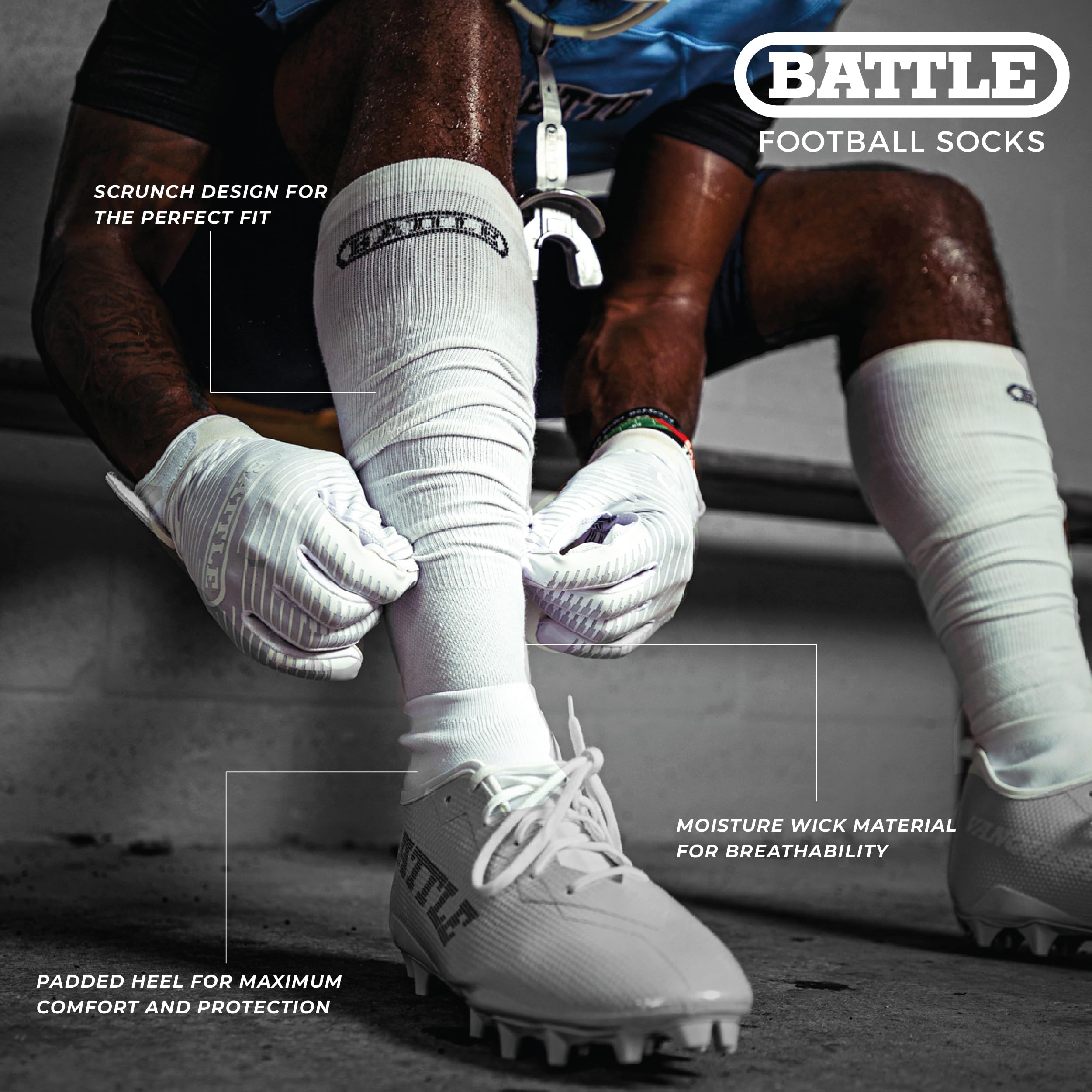 Battle Sports Long Scrunch Football Socks - Extra Long Padded Athletic Socks for Men & Boys - Perfect for Soccer, Football & Sports Training