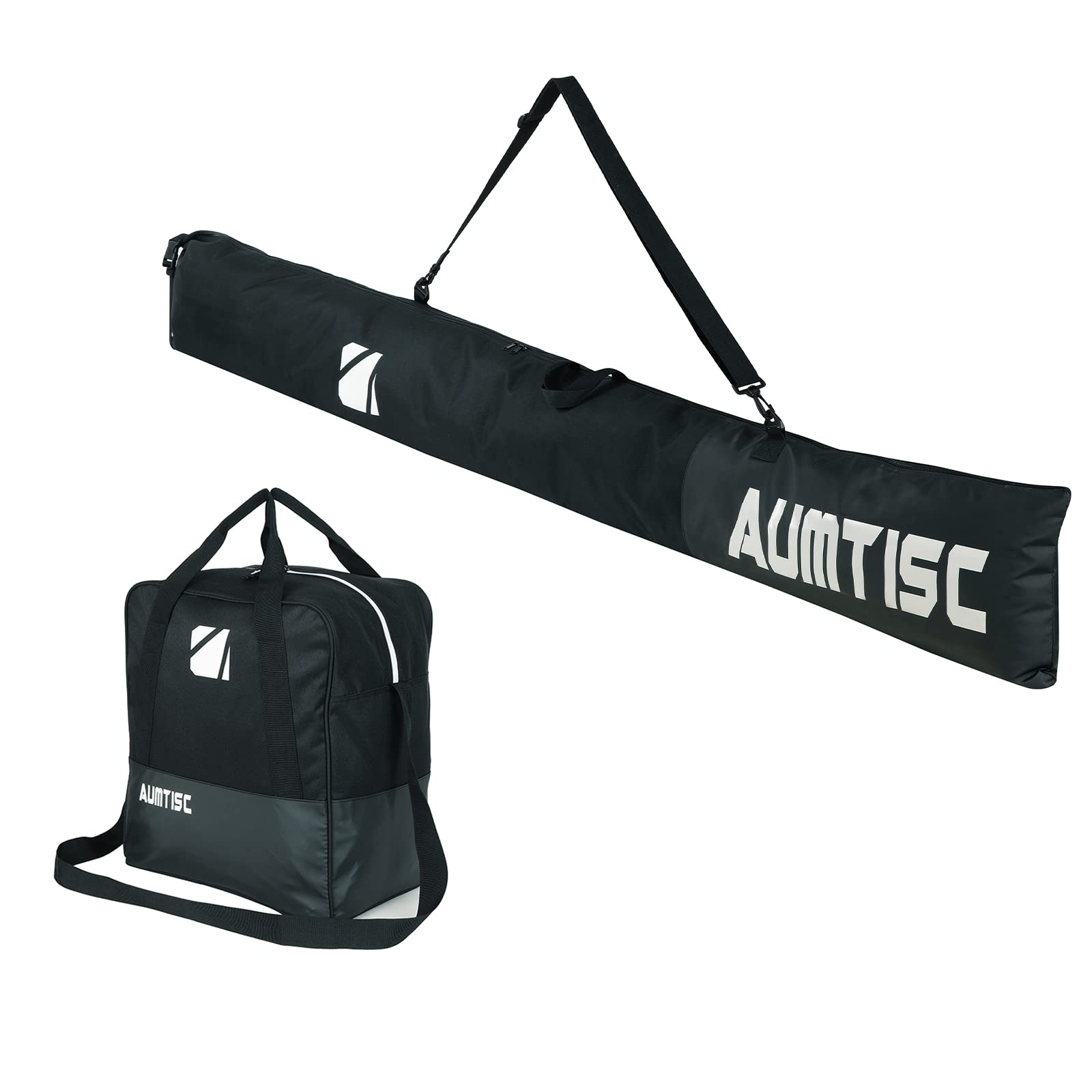 AUMTISC 2-Piece Padded Ski and Boot Bag Combo - Adjustable Length Up to 200cm for 1 Pair of Skis & Boots - Perfect for Air Travel, Mountain Trips & Ski Resort Storage