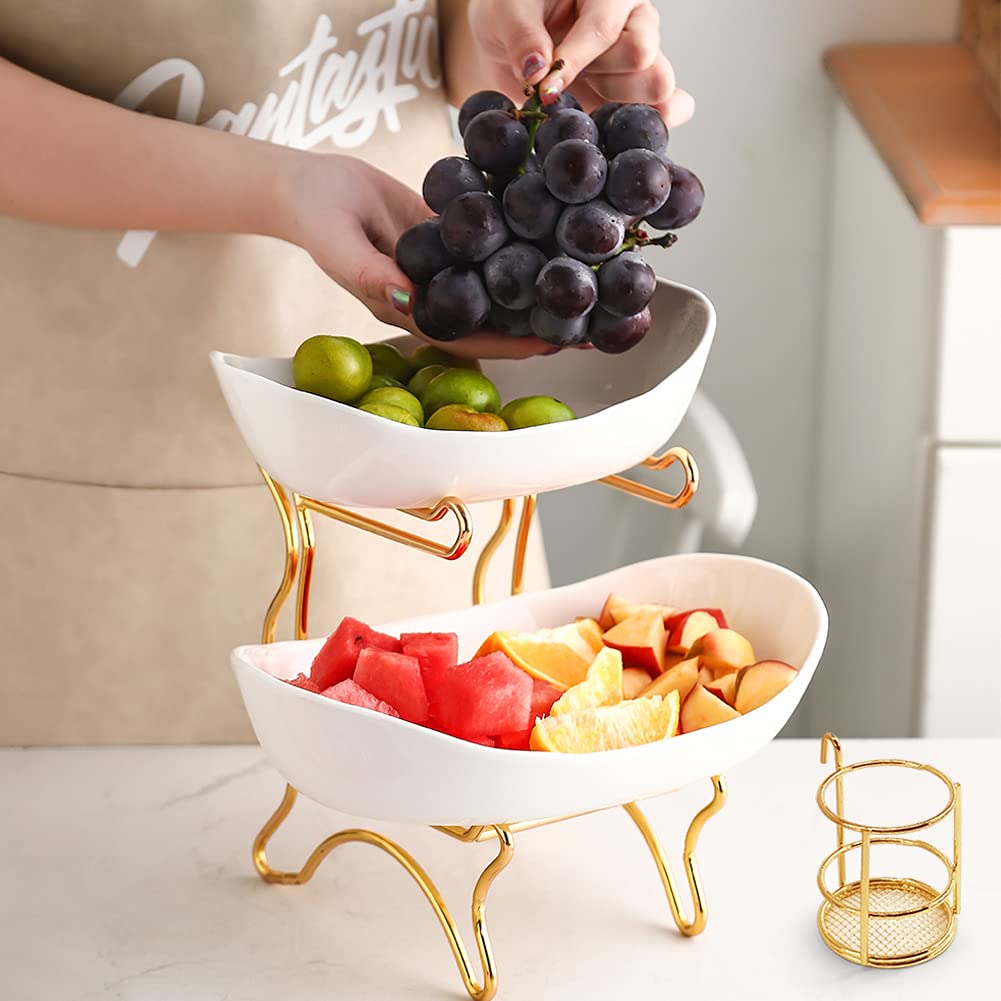 2-Tier Ceramic Fruit Basket - Large Capacity Countertop Stand for Fruits, Veggies & Snacks - Perfect for Kitchen & Dining Decor